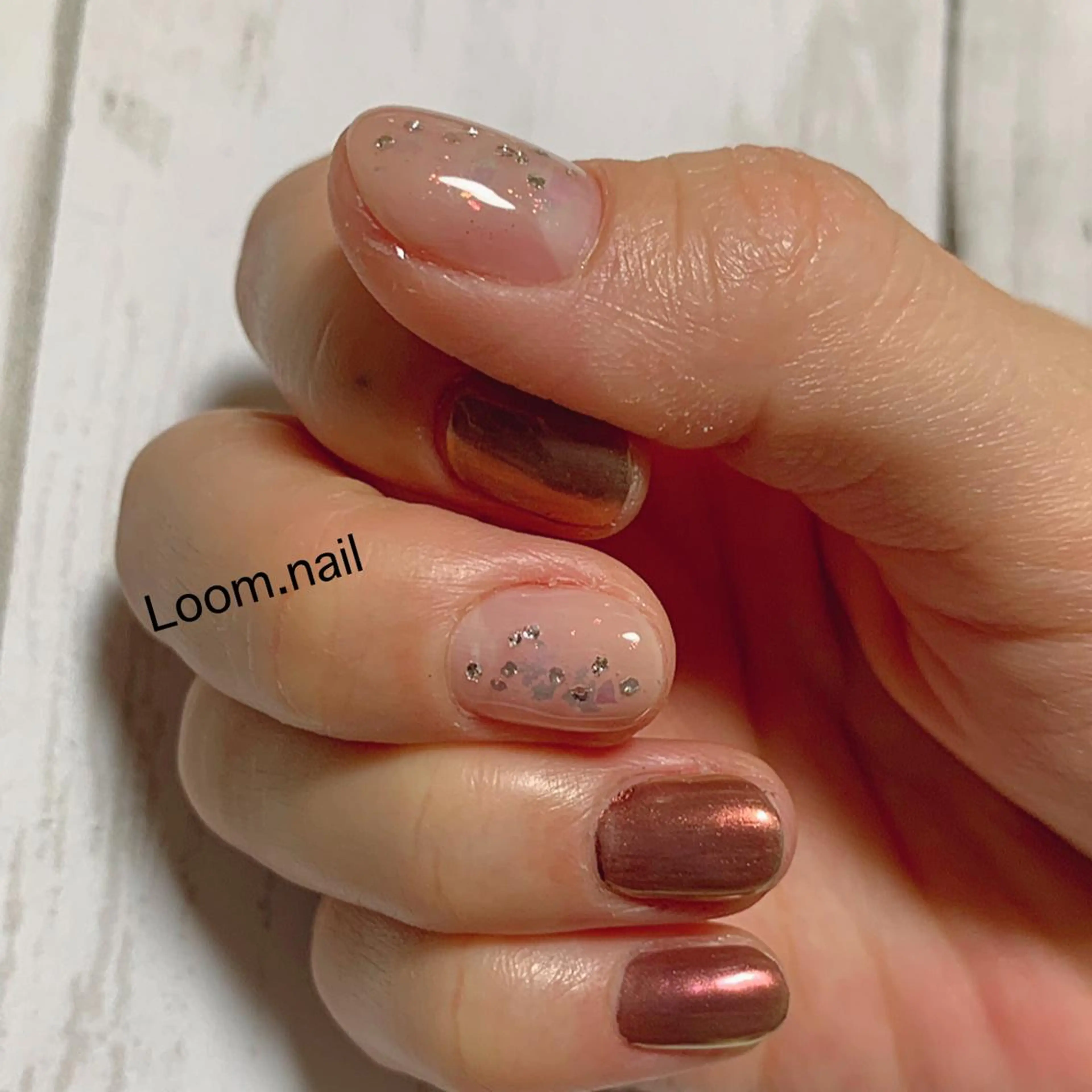 ネイル ブラウン クリアネイル ミラーネイル Loom所属・hrd manamiのネイルデザイン