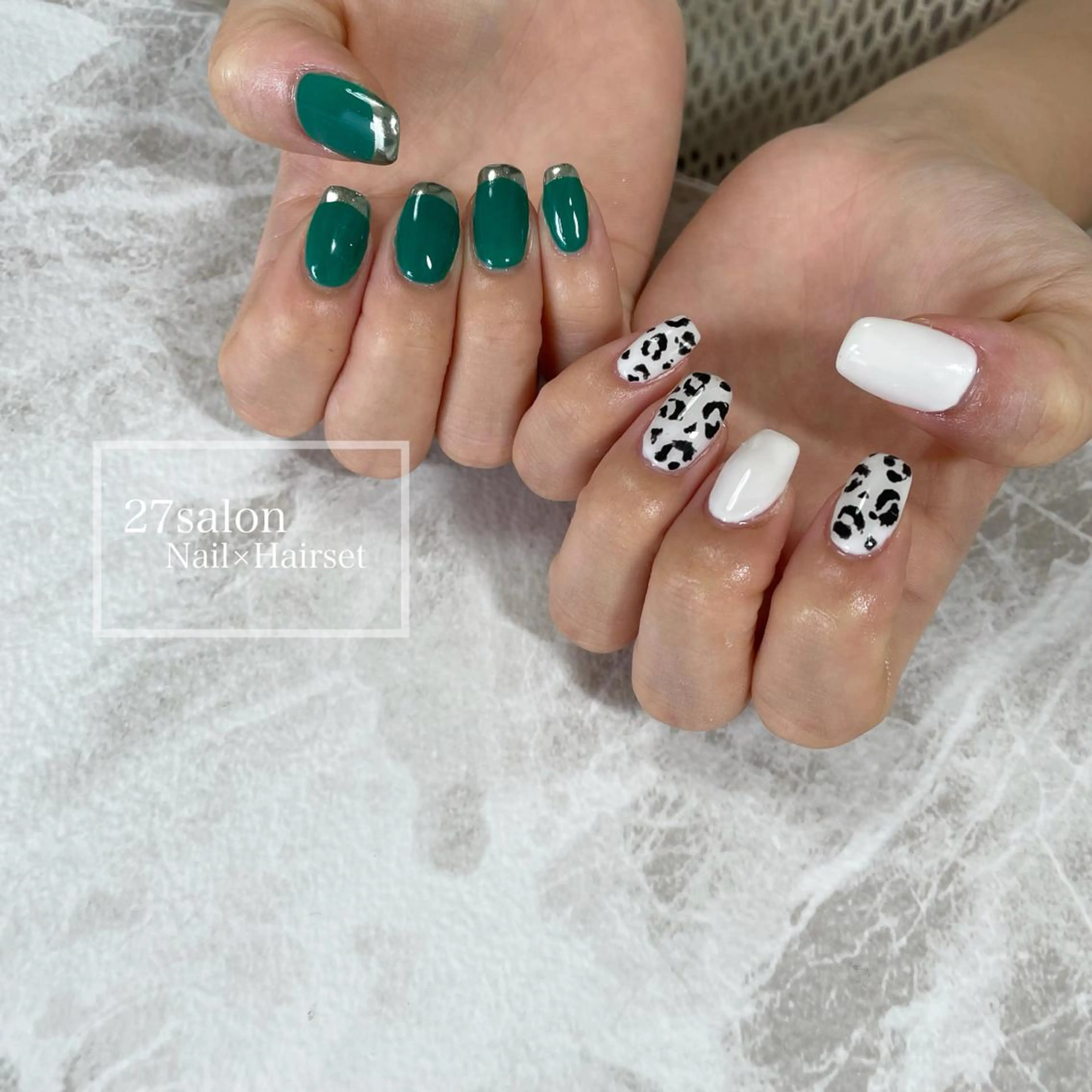ネイル アニマル柄 グリーン 27salon yuinaのネイルデザイン