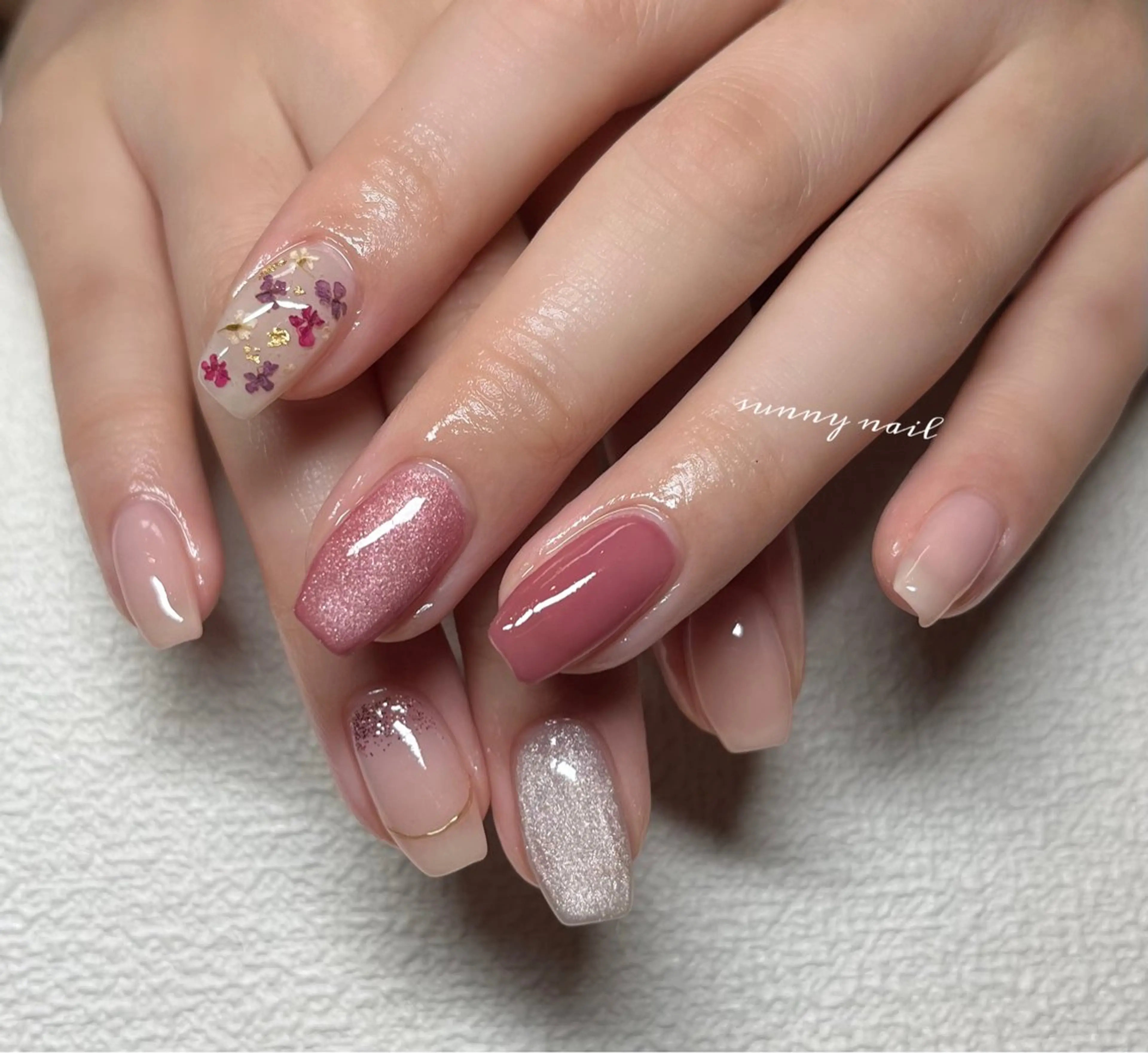 ネイル ジェルネイル マグネットネイル ミラーネイル パラジェル 春ネイル ハンドネイル ハンドケア sunny nailのネイルデザイン