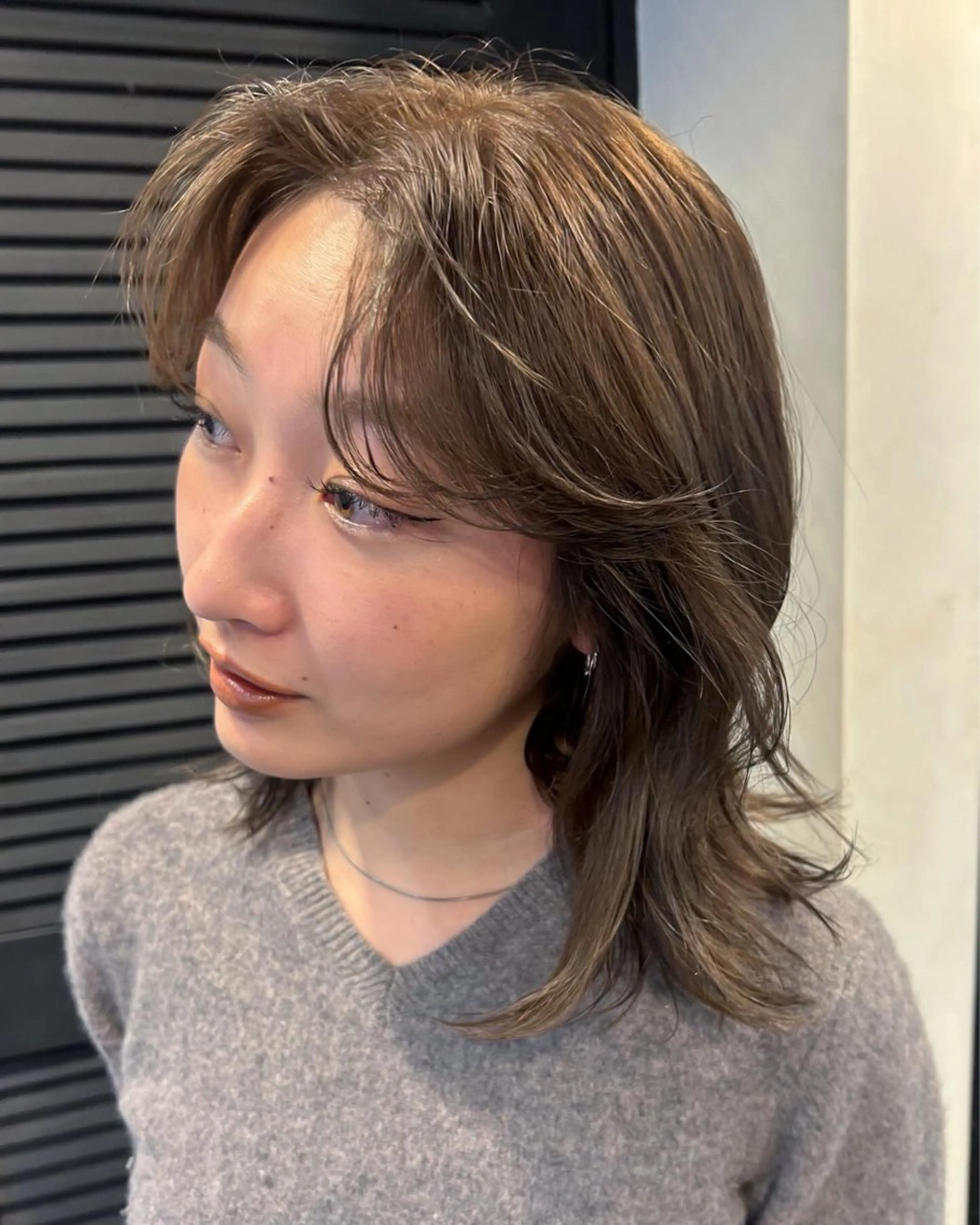 ミディアム カラー パーマ メンズ カット ヘアカラー レイヤー/透明感/ ブリーチなし/わかなのヘアスタイル