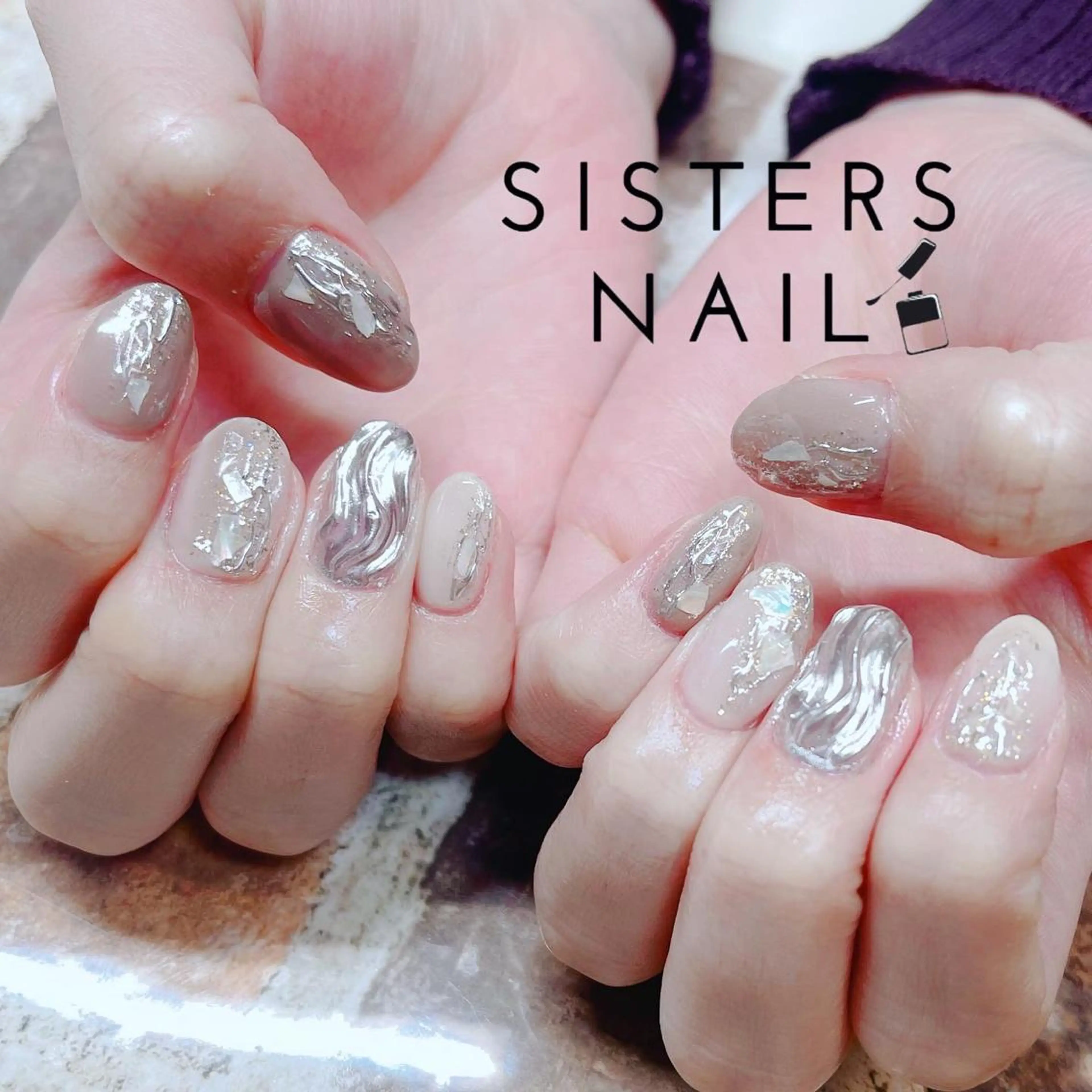 ネイル アートネイル ミラーネイル ニュアンスネイル 冬ネイル sisters nail.fのネイルデザイン