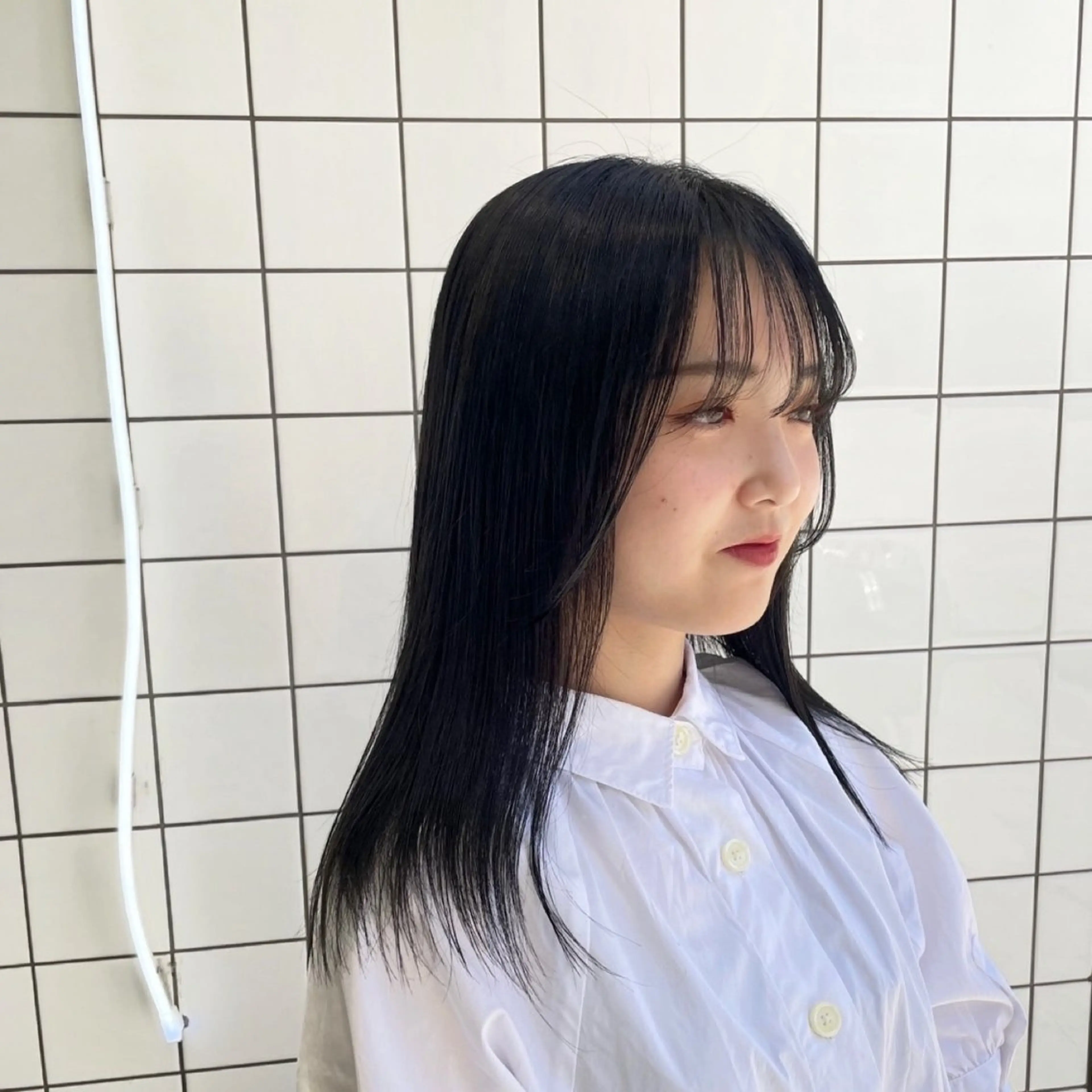 セミロング カラー パーマ ヘアアレンジ メンズ 黒髪 ナチュラルブラック トリートメント mona/ ストレートスタイル✨のヘアスタイル