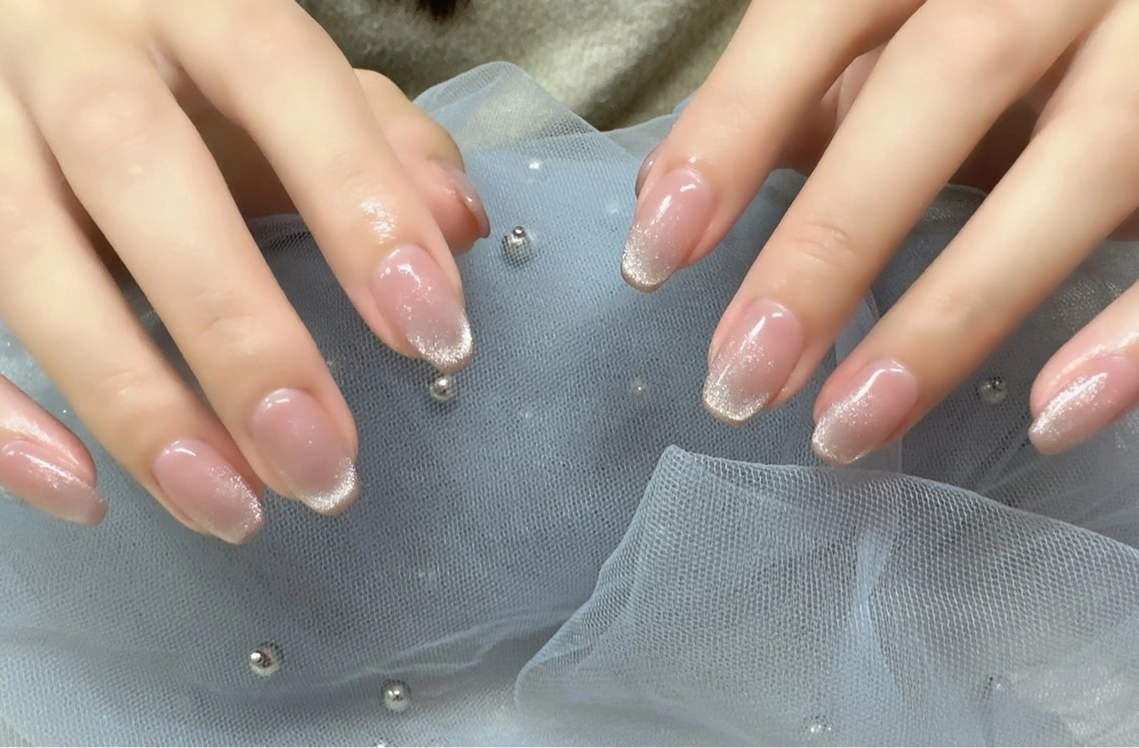 (オフケアなし)ワンホンネイルマグネットフレンチ★スートン（クリア、オーロラ）6個込みの写真