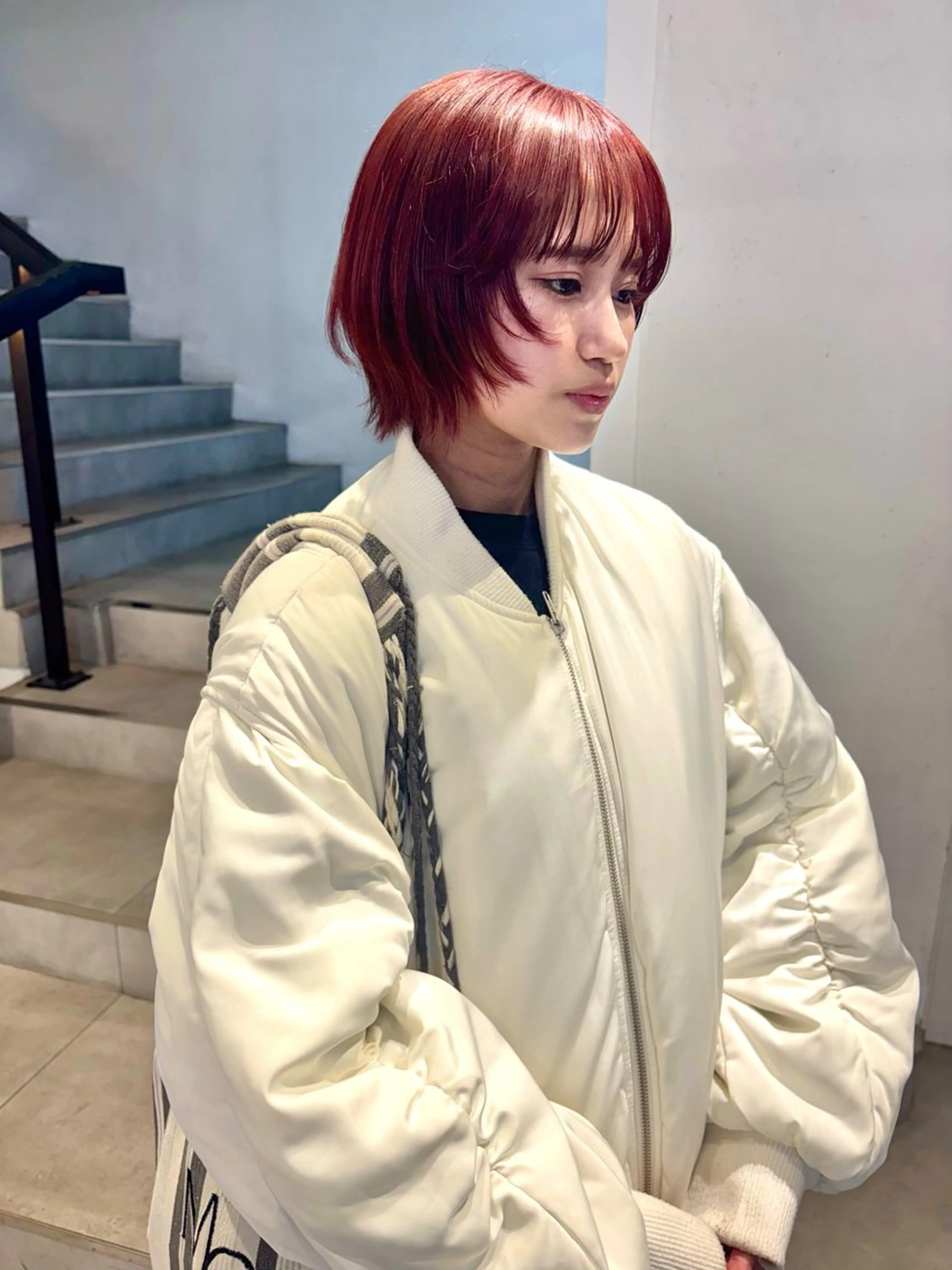 ショート カラー ブリーチ レッドカラー ボブ ウルフカット カット ヘアカラー Kureha/ネイル トレンドヘアのヘアスタイル