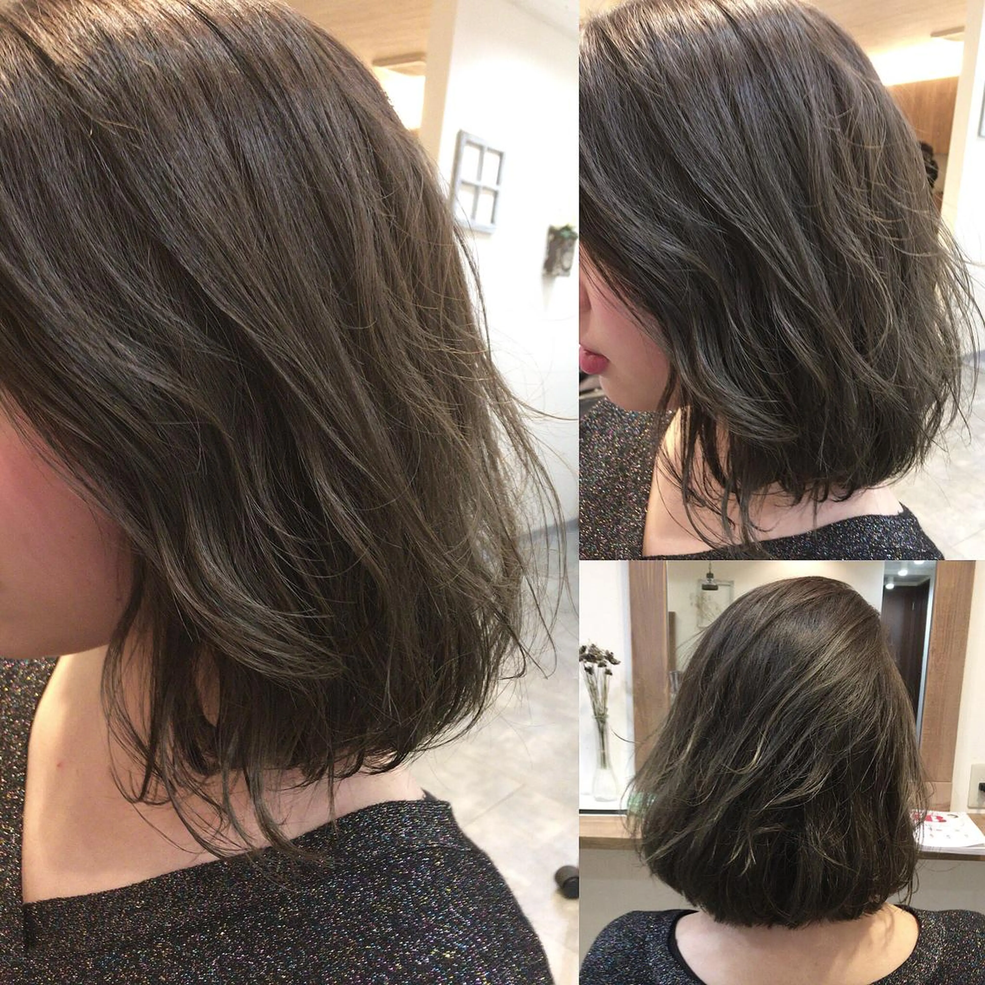 ミディアム カラー ブリーチ グラデーションカラー グレージュ イルミナカラー ボブ hair salon Ranun髪質改善のヘアスタイル