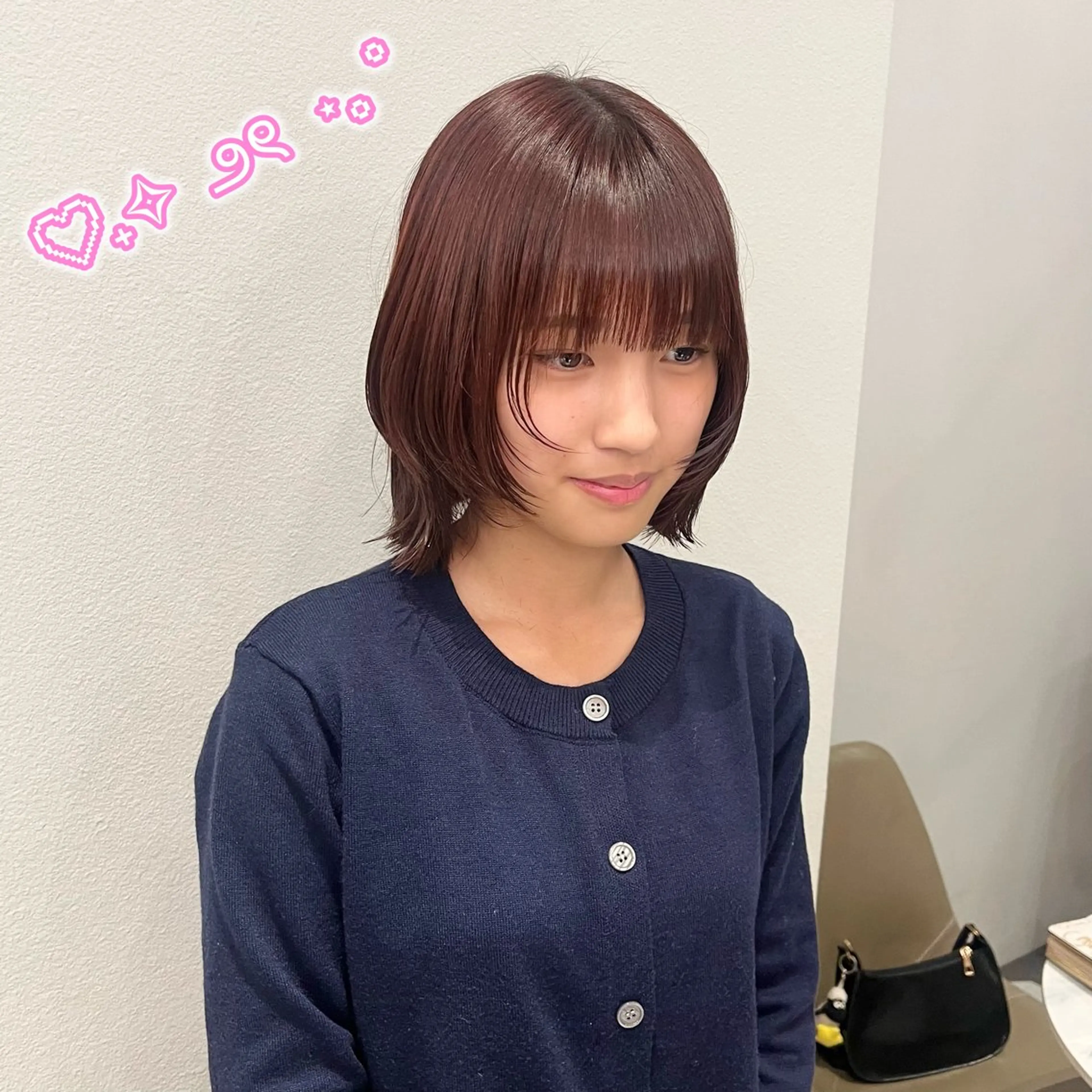 ミディアム カット ヘアカラー ヘアセット/ピンク /レッド/あつはのヘアスタイル