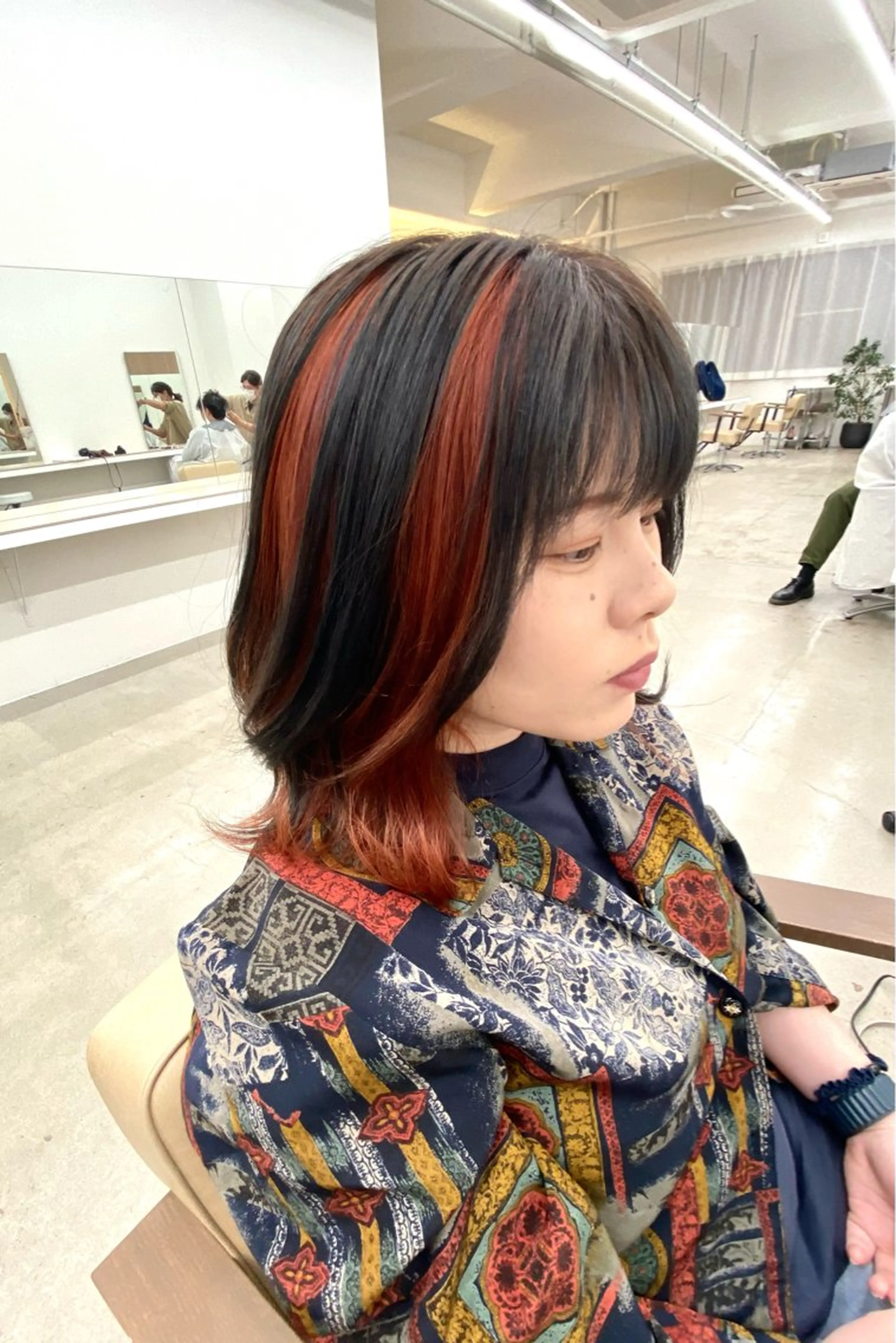 ミディアム カラー 黒髪 ブリーチ デザインカラー オレンジ カット ヘアカラー トリートメント BOB🌟ハイトーン /ブリーチ/TAKUのヘアスタイル