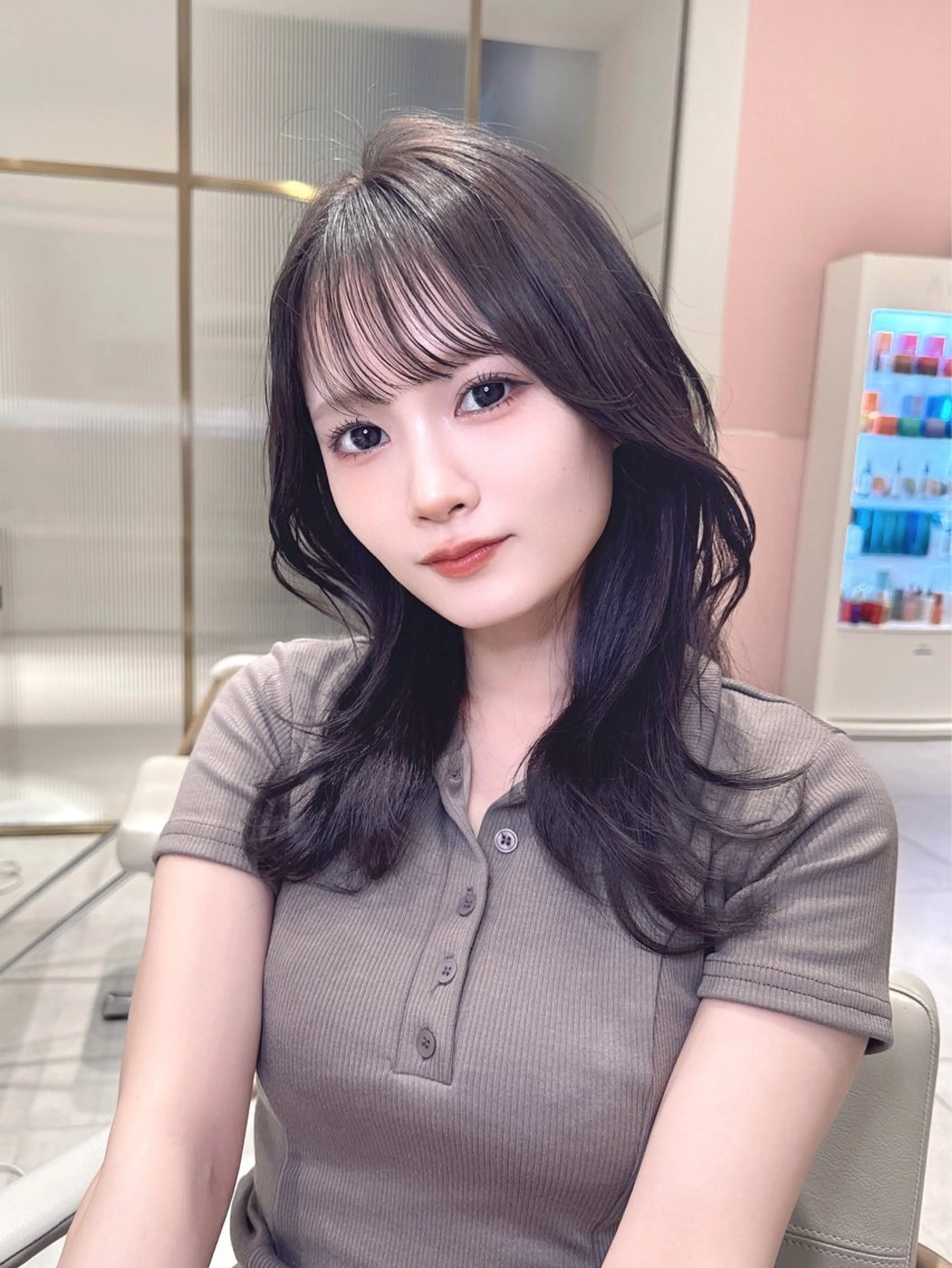 ミディアム カラー カット ヘアカラー トリートメント ヘッドスパ ヘアセット 韓国ヘア/レイヤー/ 顔まわり/りょーとのヘアスタイル