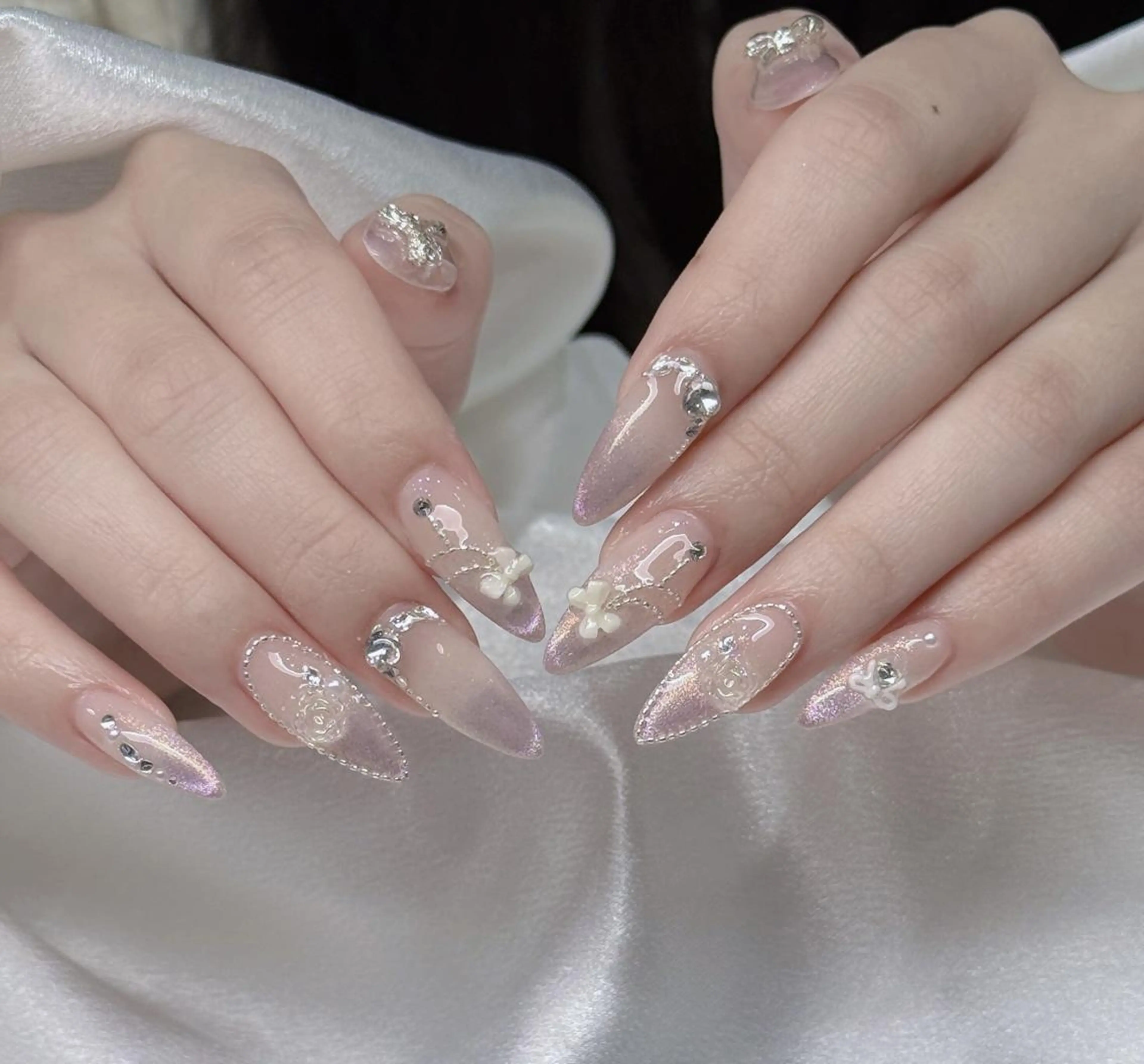 ネイル アートネイル オーロラネイル ブルー チークネイル フットネイル NAILS168 チップ長さ出し専門店のネイルデザイン