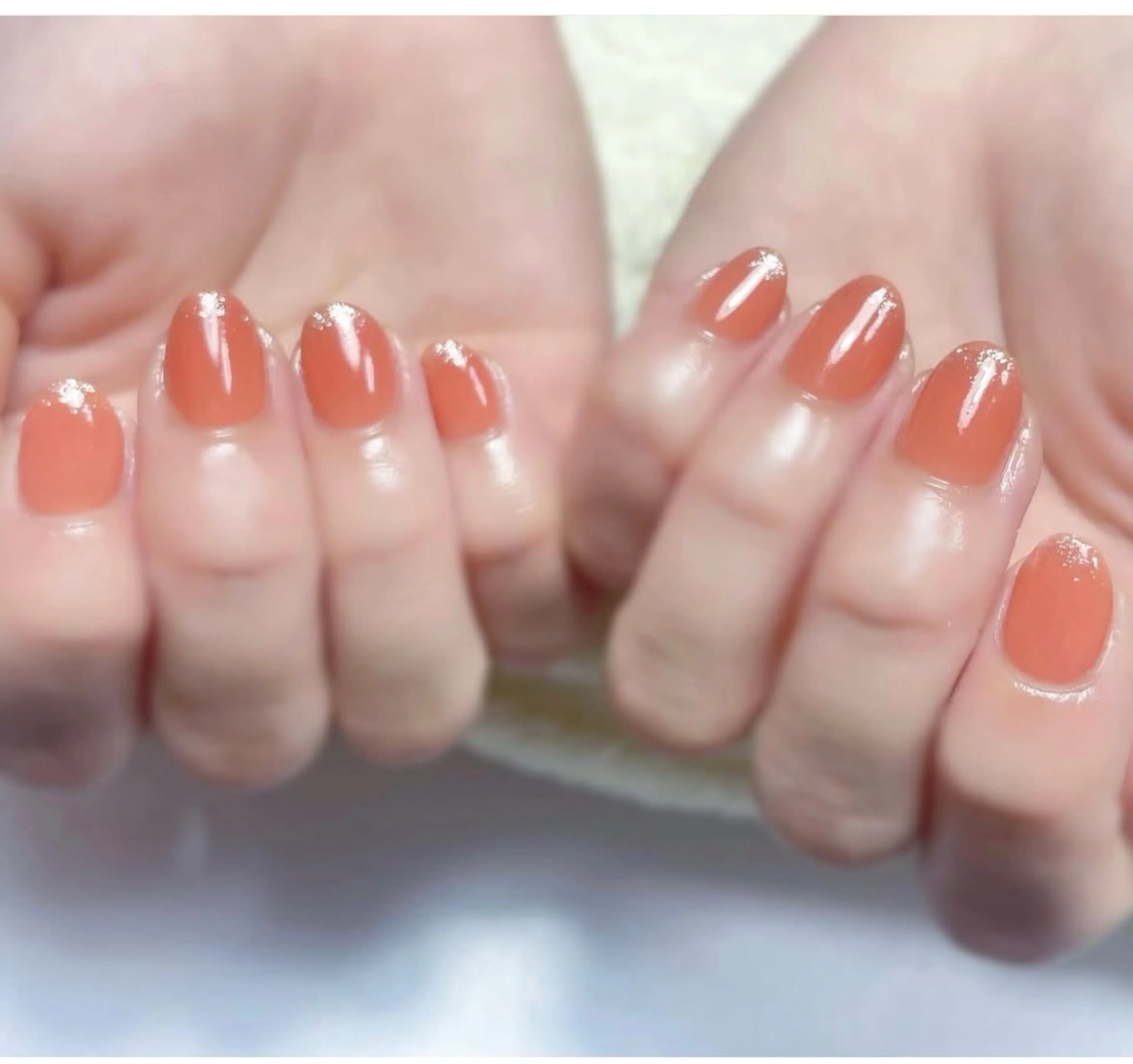 ネイル ラメ(グリッター) オレンジ ショートネイル 夏ネイル ハンドネイル Chicchi 加茂宮駅徒歩3分のネイルデザイン