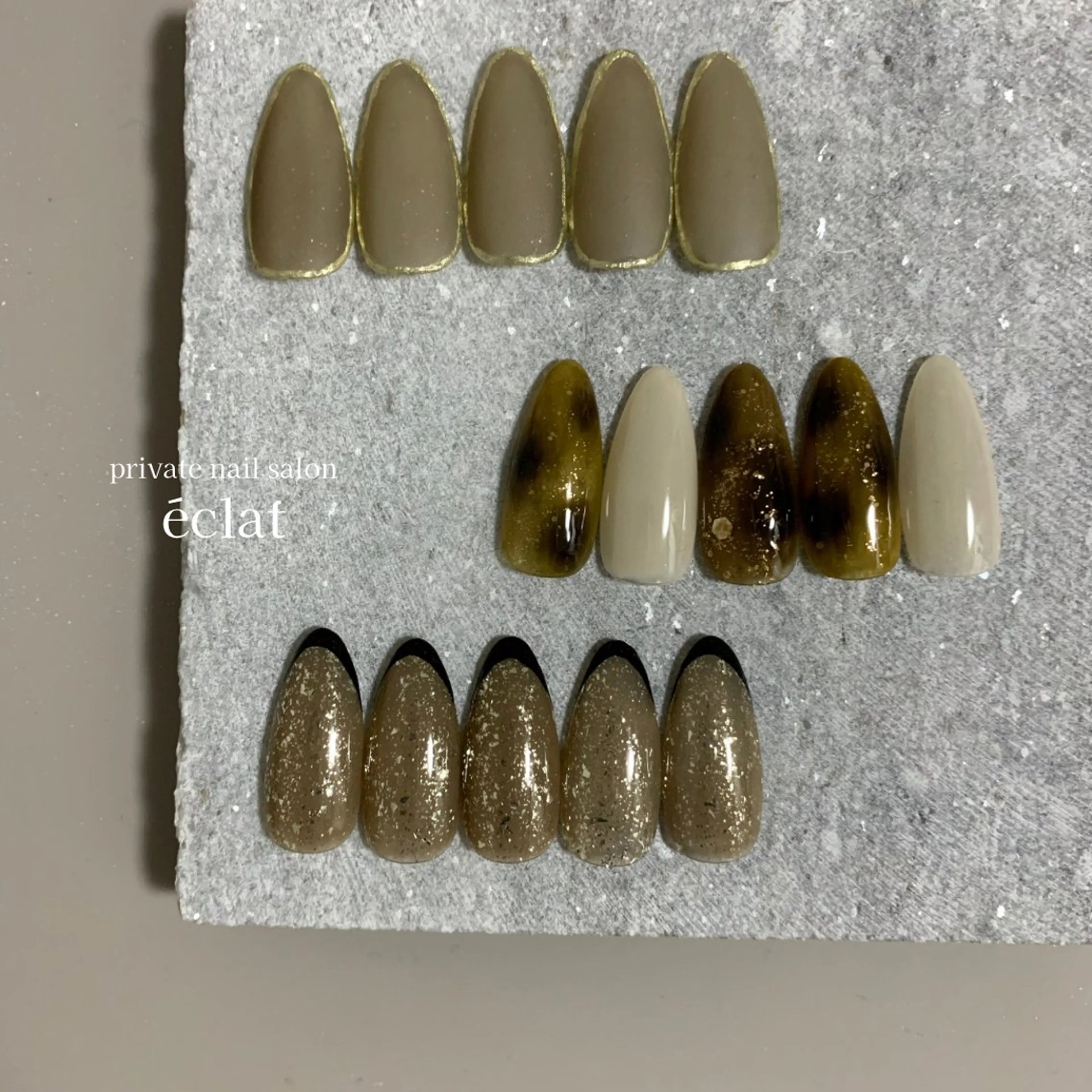 ネイル べっ甲ネイル フレンチネイル マットネイル ワンホンネイル 冬ネイル nailsalon éclatのネイルデザイン