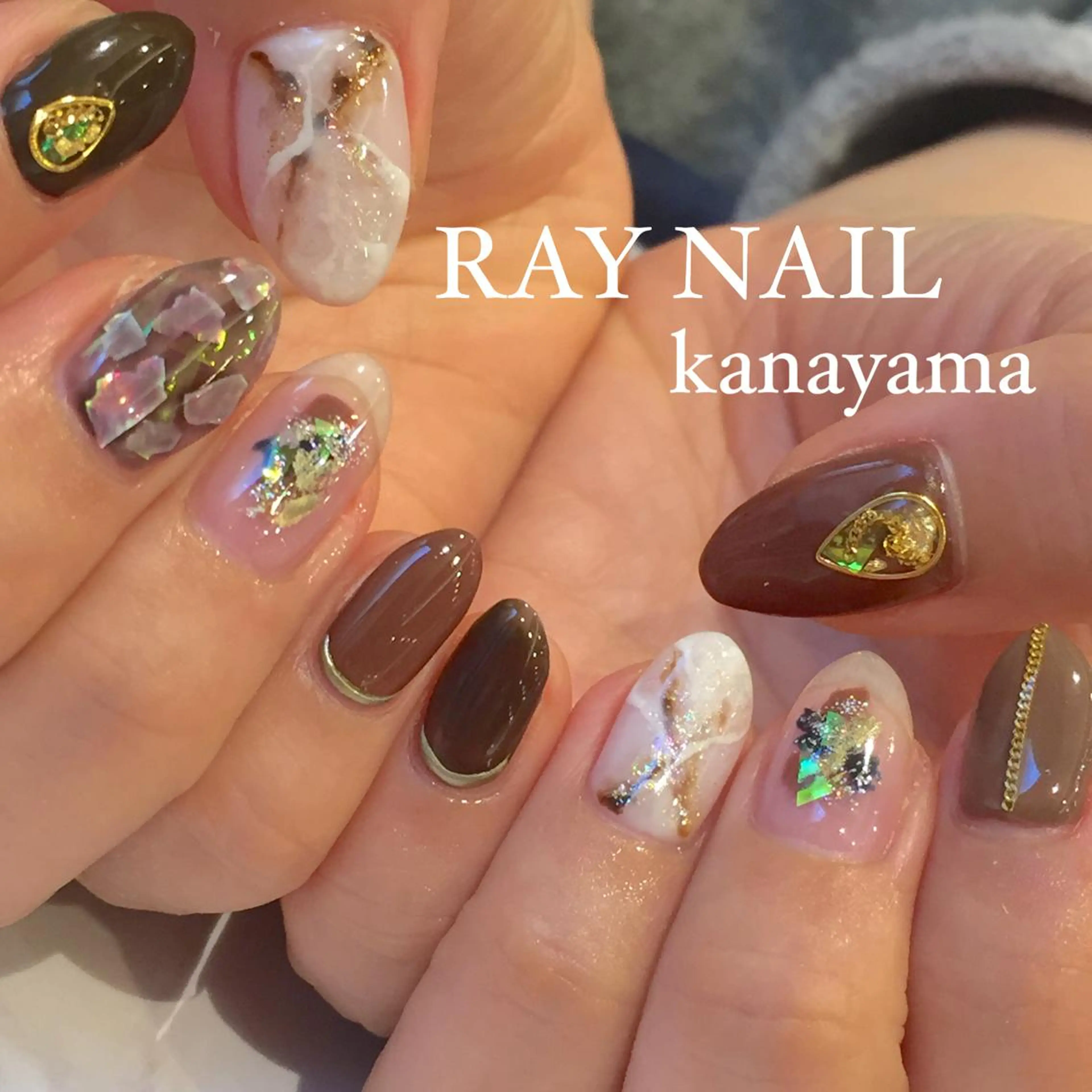 ネイル ブラウン 大理石ネイル(マーブル) Arowa 伊田のネイルデザイン