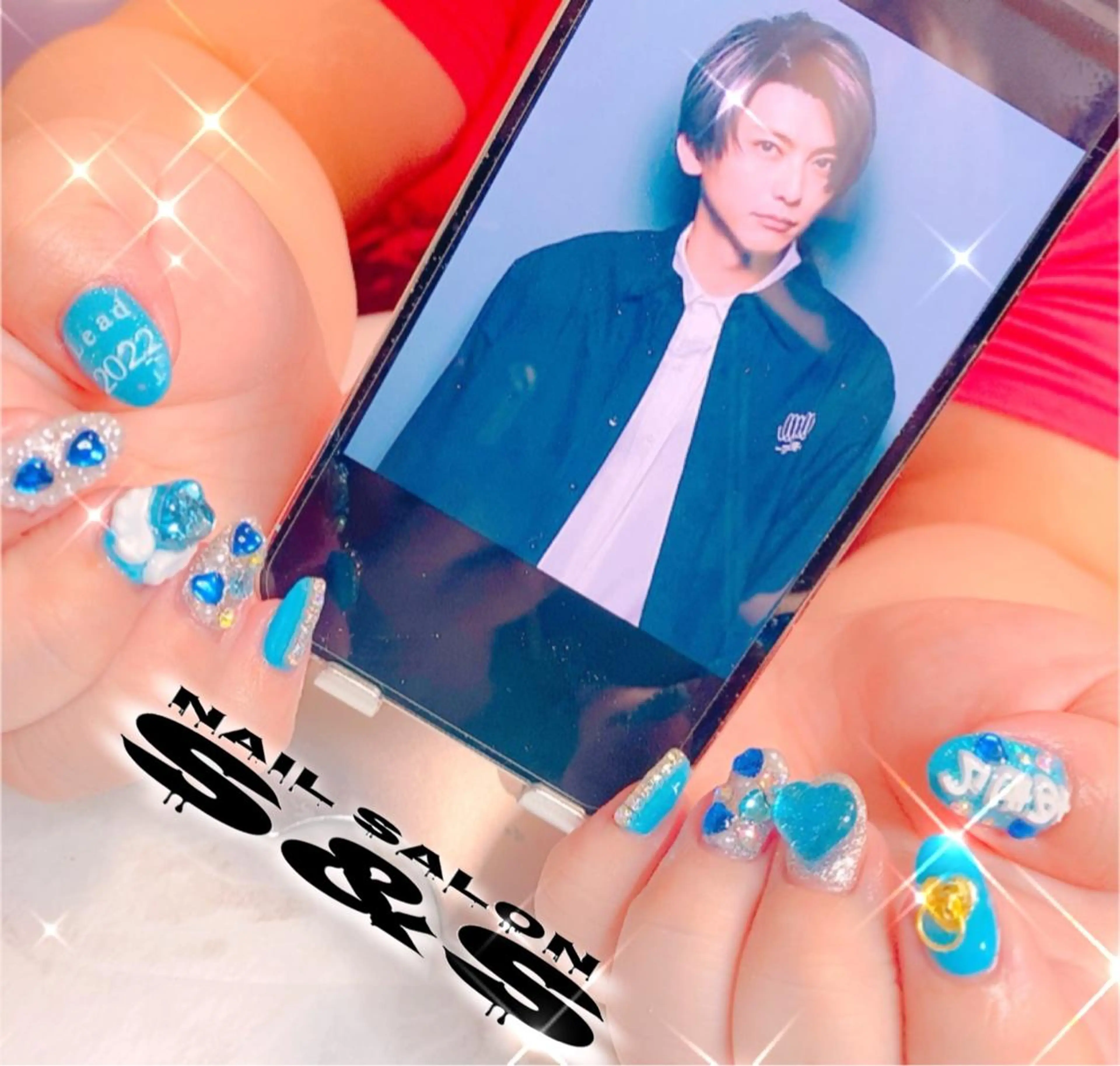 ネイル ブルー 長さ出し メンズネイル 持ち込み スカルプネイル S&S 村田小百合のネイルデザイン
