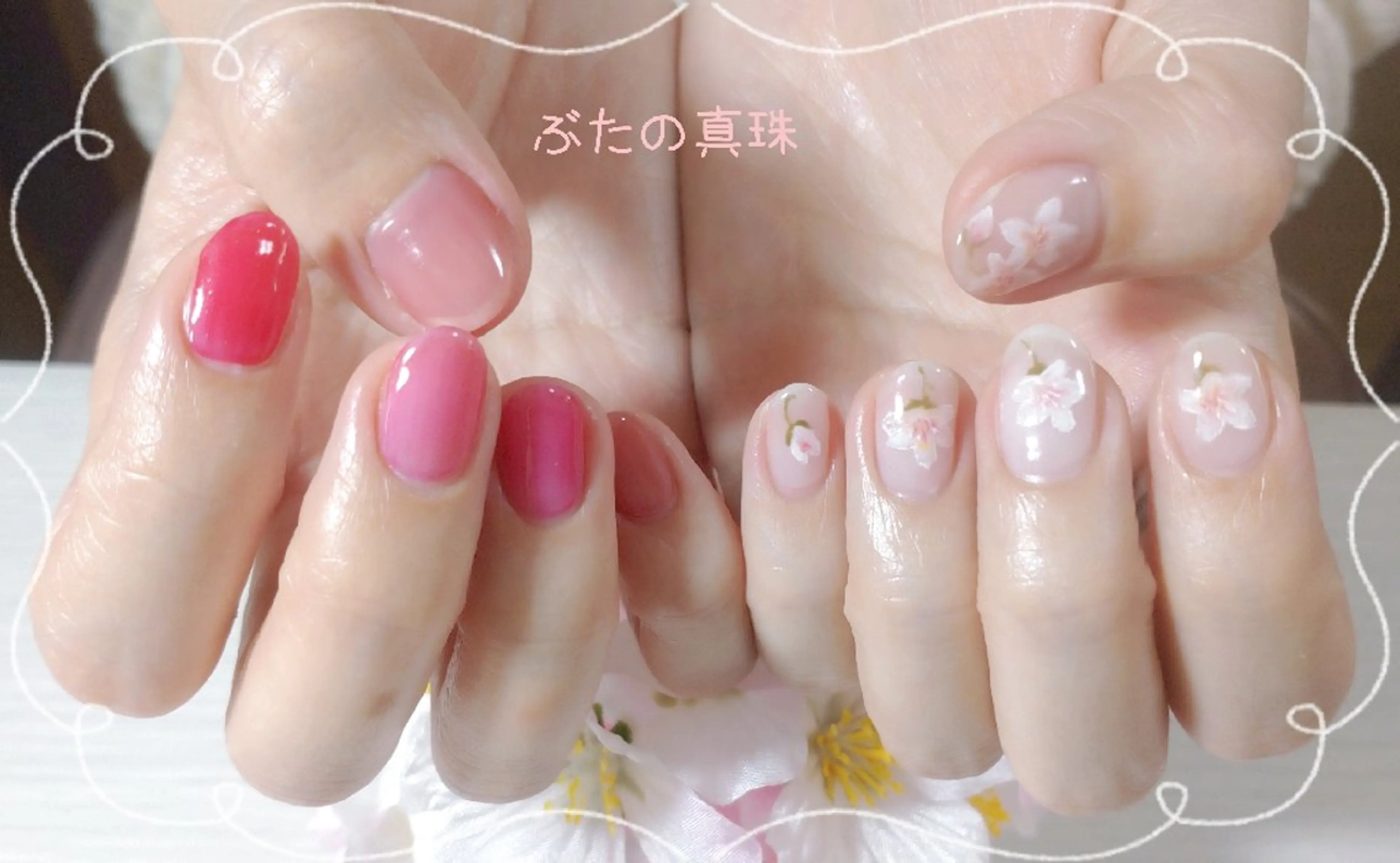 ネイル ボルドー 桜ネイル ハンドネイル 林 珠里のネイルデザイン