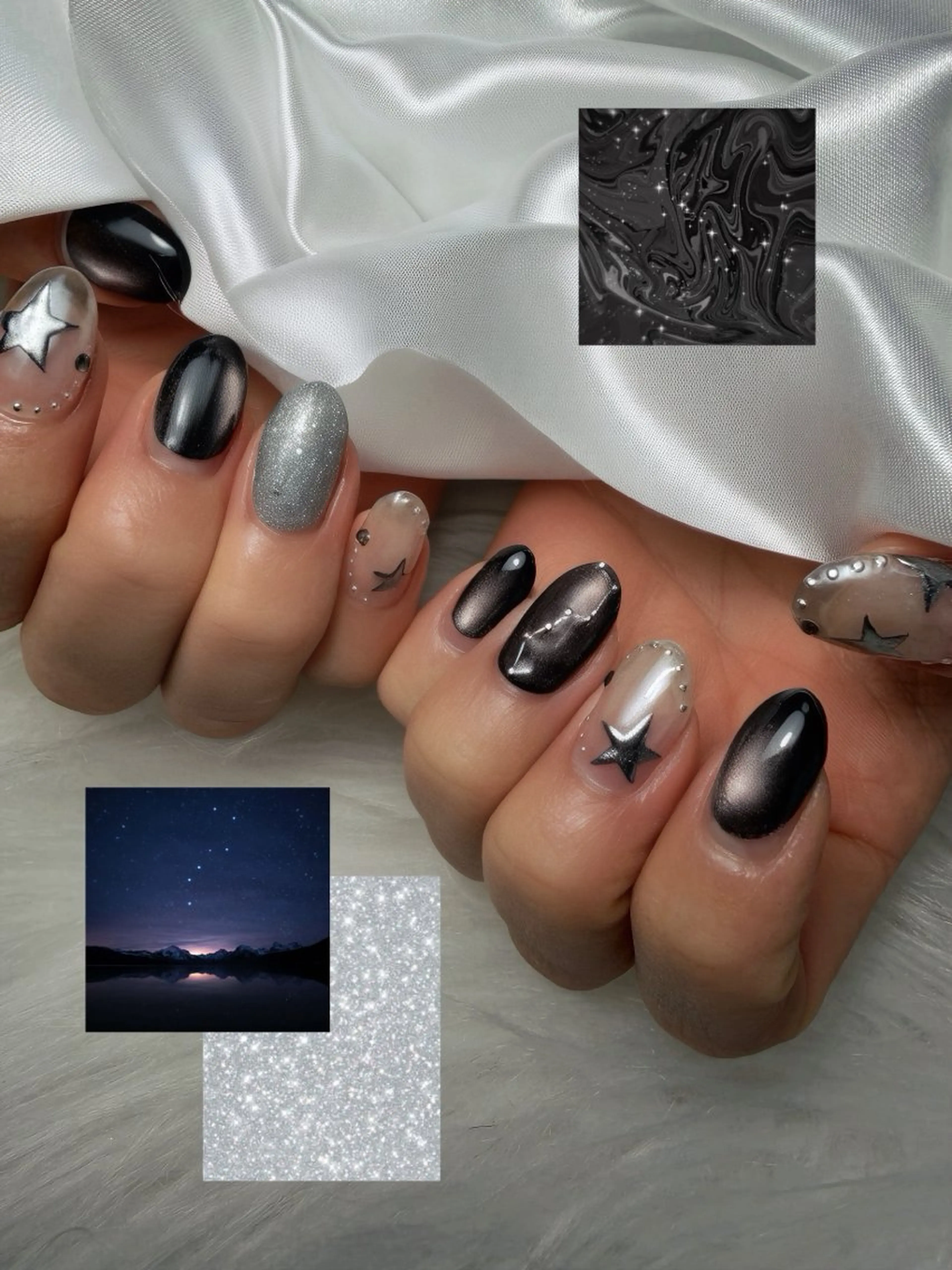 ネイル アートネイル オーロラネイル 桜ネイル ジェルネイル マグネットネイル ハンドネイル ゴテゴテ💙ワンホン リオナのネイルデザイン