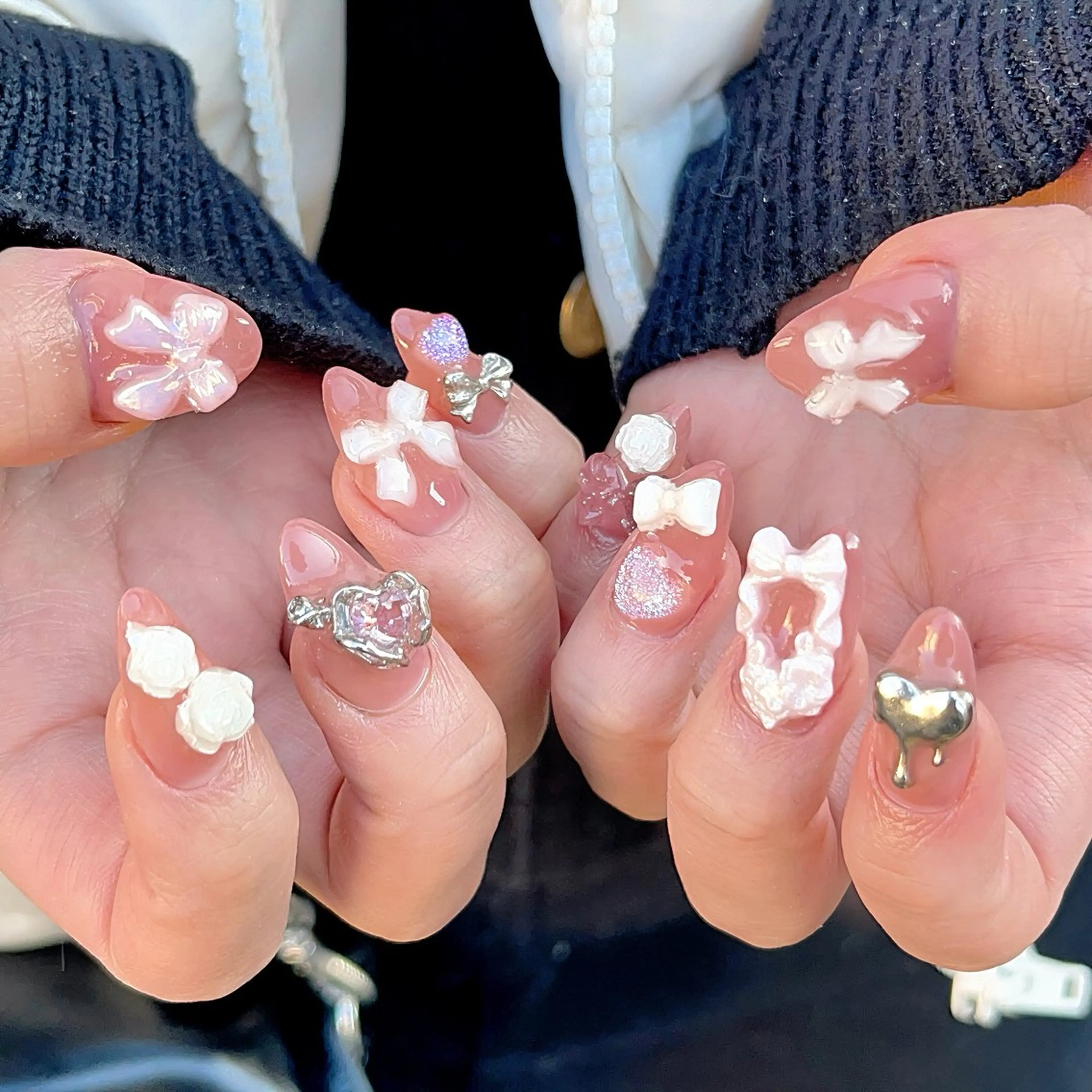 ネイル 長さ出し ハート マグネットネイル ピンク リボン ハンドネイル 🫧OPELIA NAIL渋谷🫧のネイルデザイン