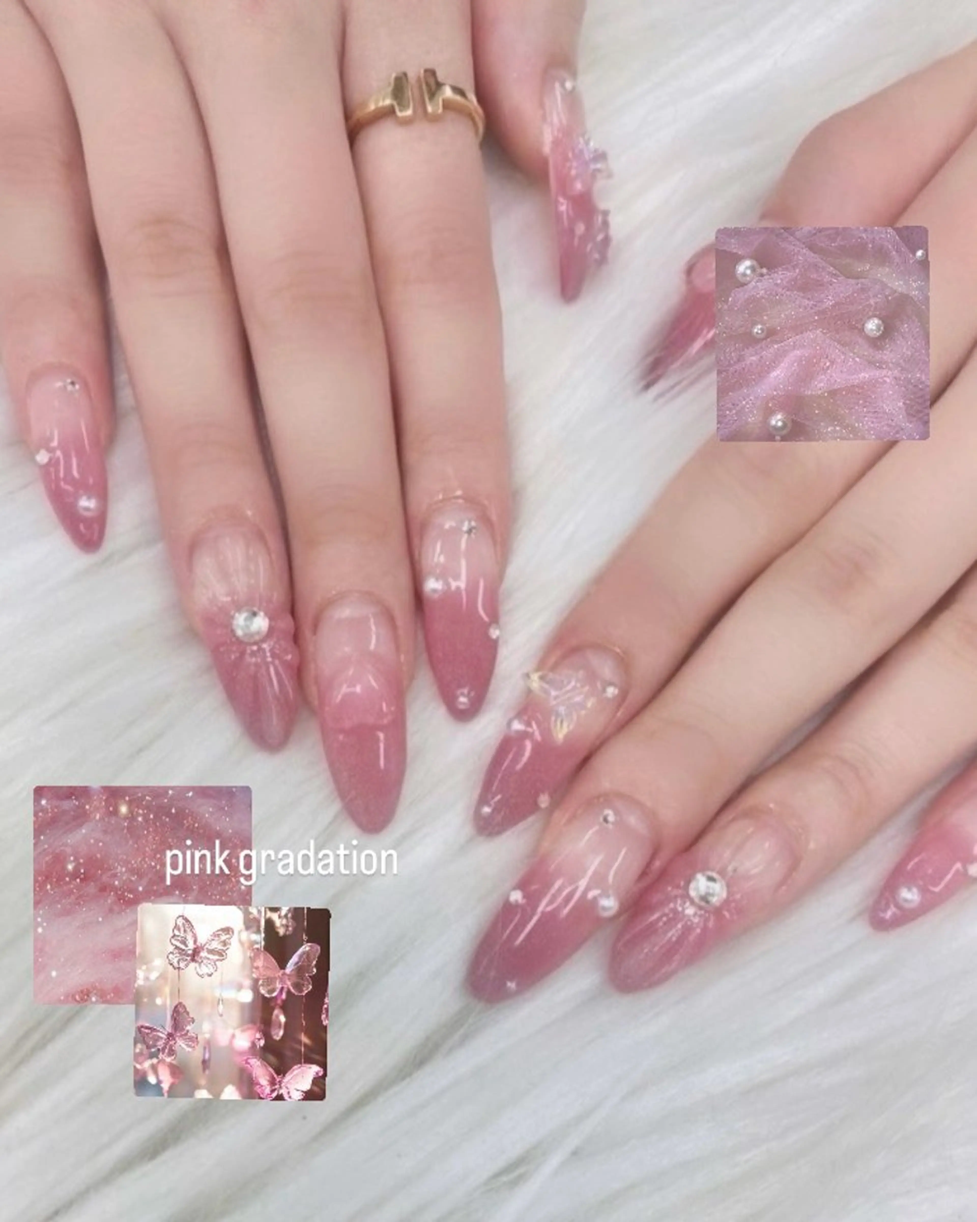 ネイル クリアネイル グラデーション 氷ネイル・うるうるネイル ピンク ハンドネイル mitsuki💎 ﾜﾝﾎﾝ/韓国ﾈｲﾙのネイルデザイン