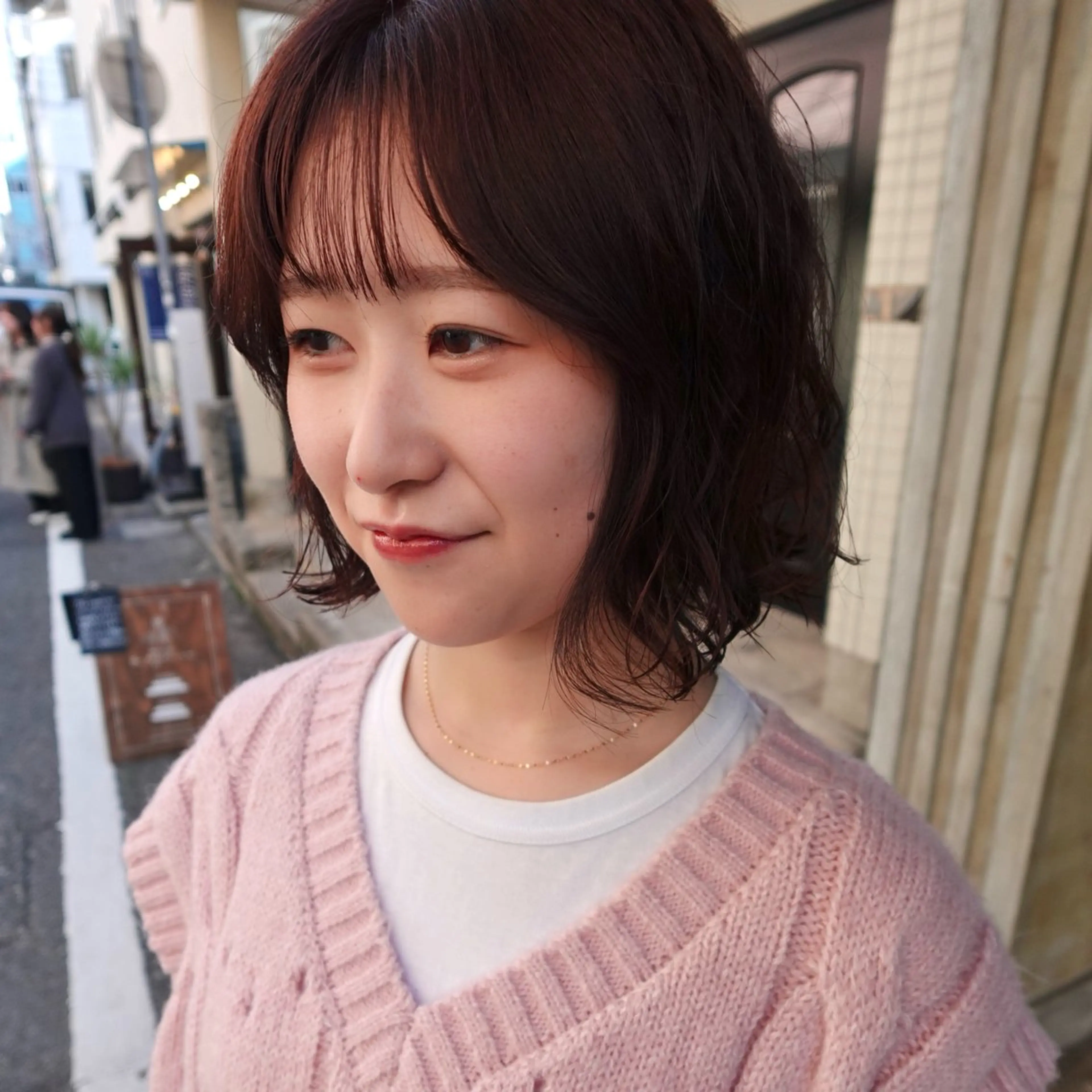 ミディアム カラー パーマ ミディアムパーマ ブラウンカラー 透明感カラー ピンクカラー ピンクブラウン カット ヘアカラー トリートメント 水原波津輝/ボブ /ニュアンスパーマのヘアスタイル