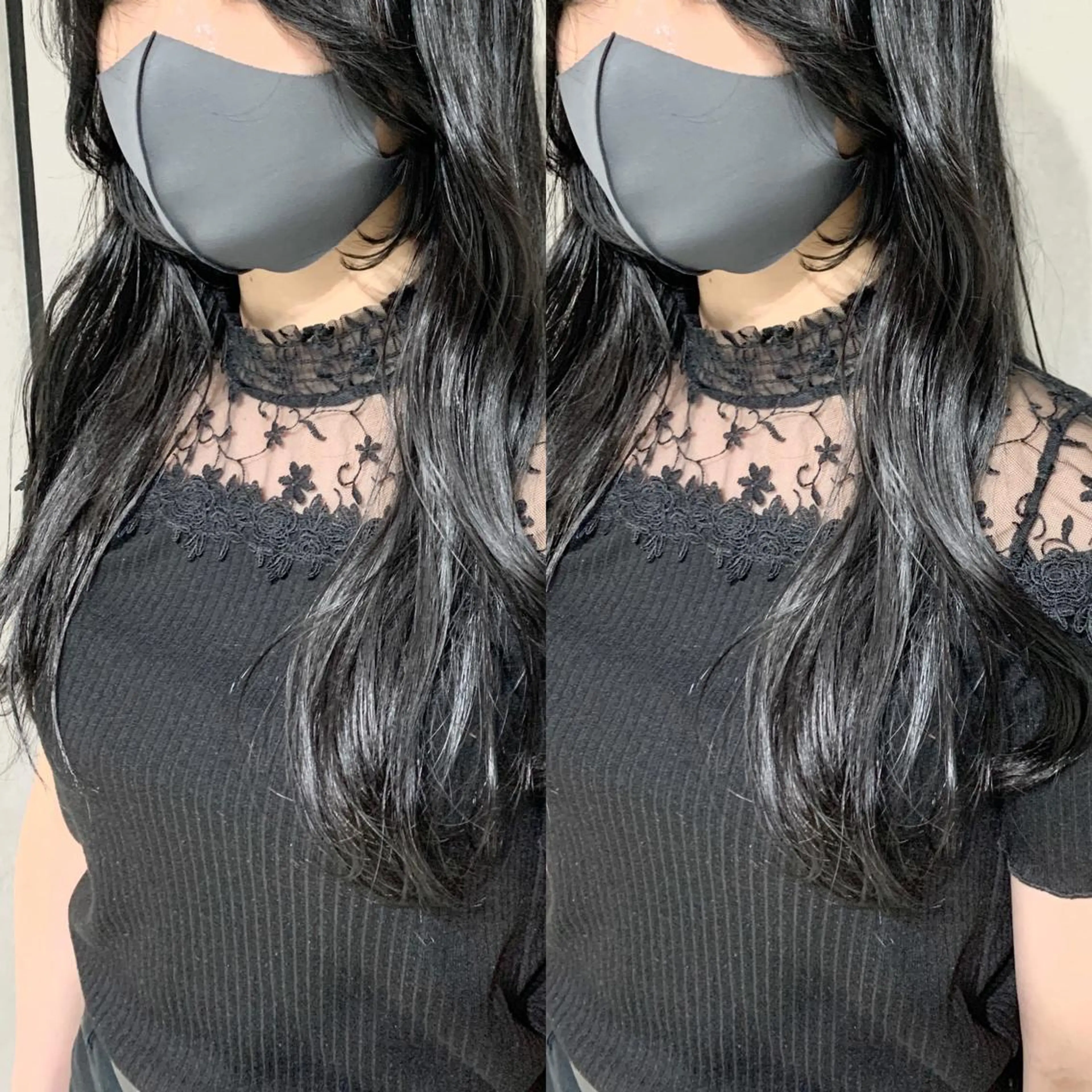 ロング カラー 黒髪 ブルーカラー ブルーブラック くびれヘア エギョモリ ヘアカラー 岡崎勇人/レイヤー/ 韓国/ケラチンTRのヘアスタイル