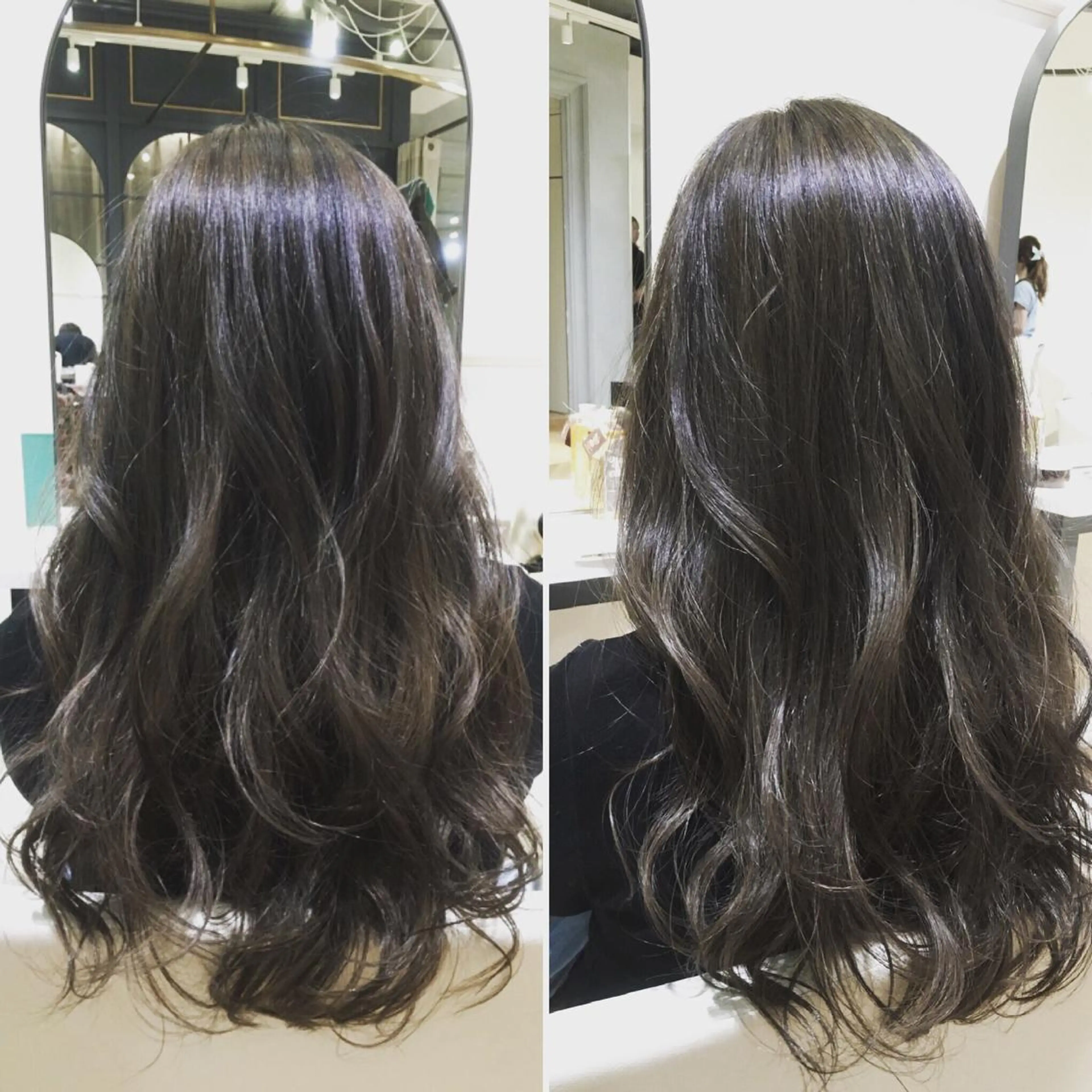 セミロング ロング カラー パーマ アッシュ ブルーカラー ブルージュ 酸性縮毛矯正のプロ 杉山玲介のヘアスタイル