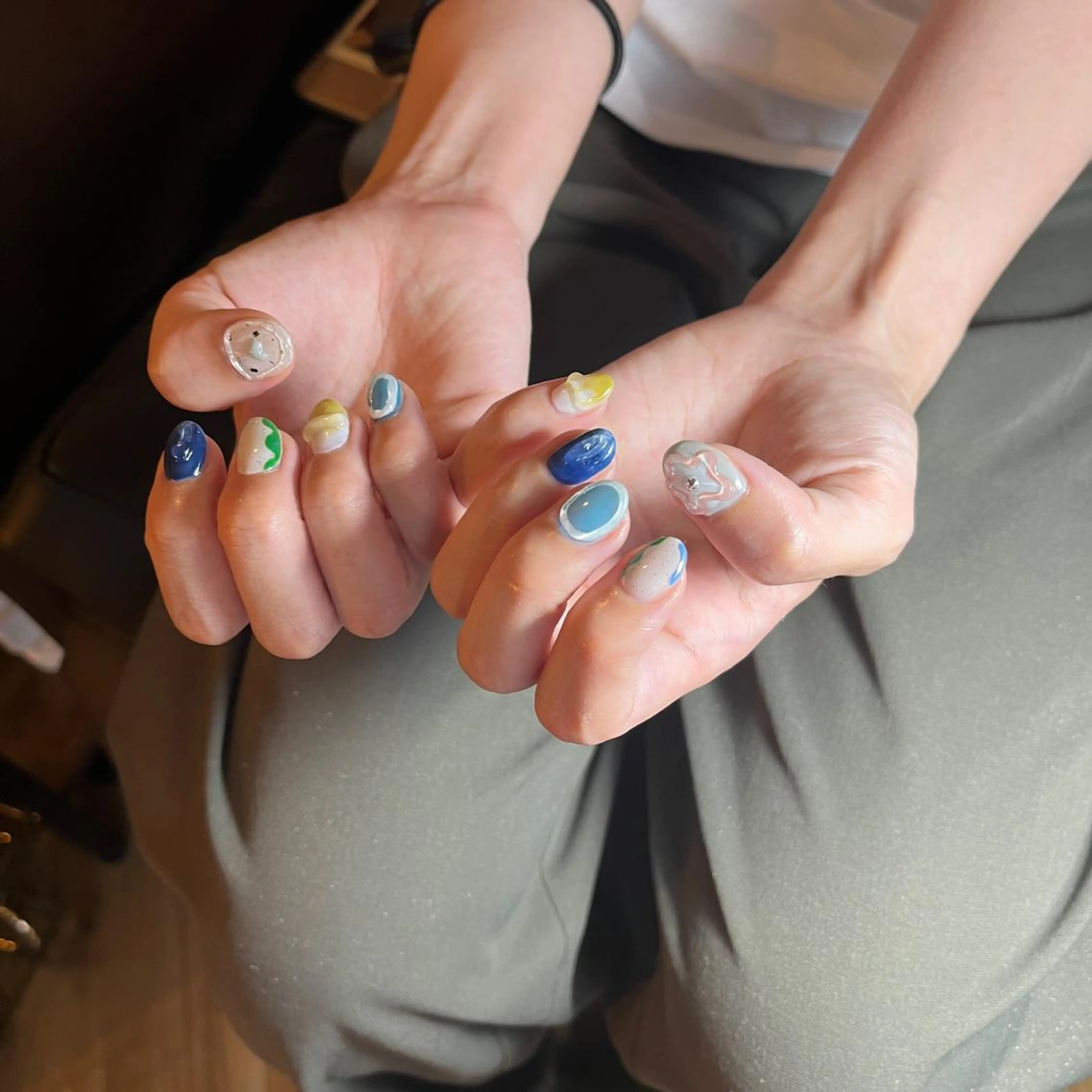 ネイル ブルー 韓国ネイル 水色 ぷっくりネイル フリーランス¨̮⃝ ネイリストOKADAのネイルデザイン