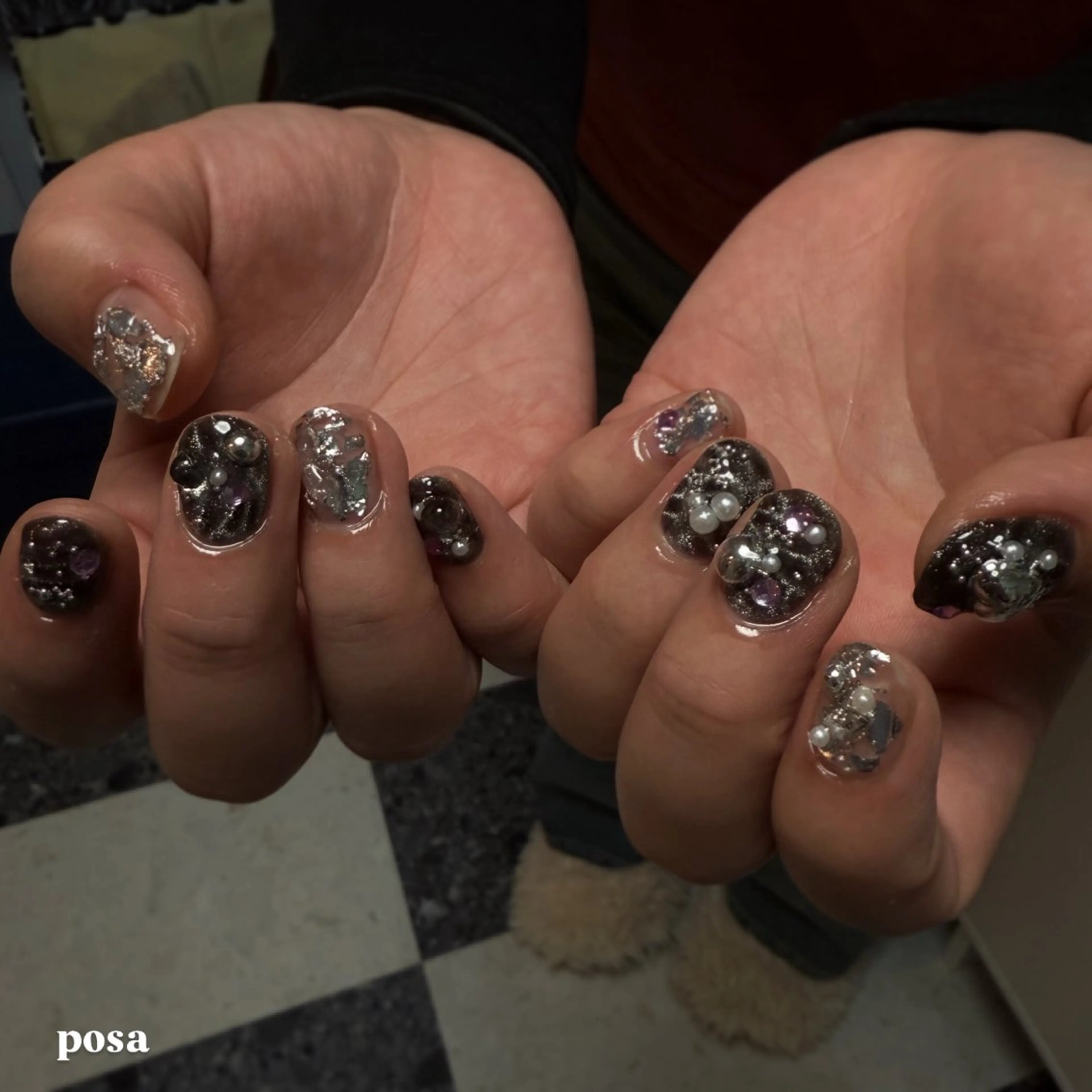 ネイル マグネットネイル シルバー シンプルネイル ハンドネイル posa nail モエミのネイルデザイン