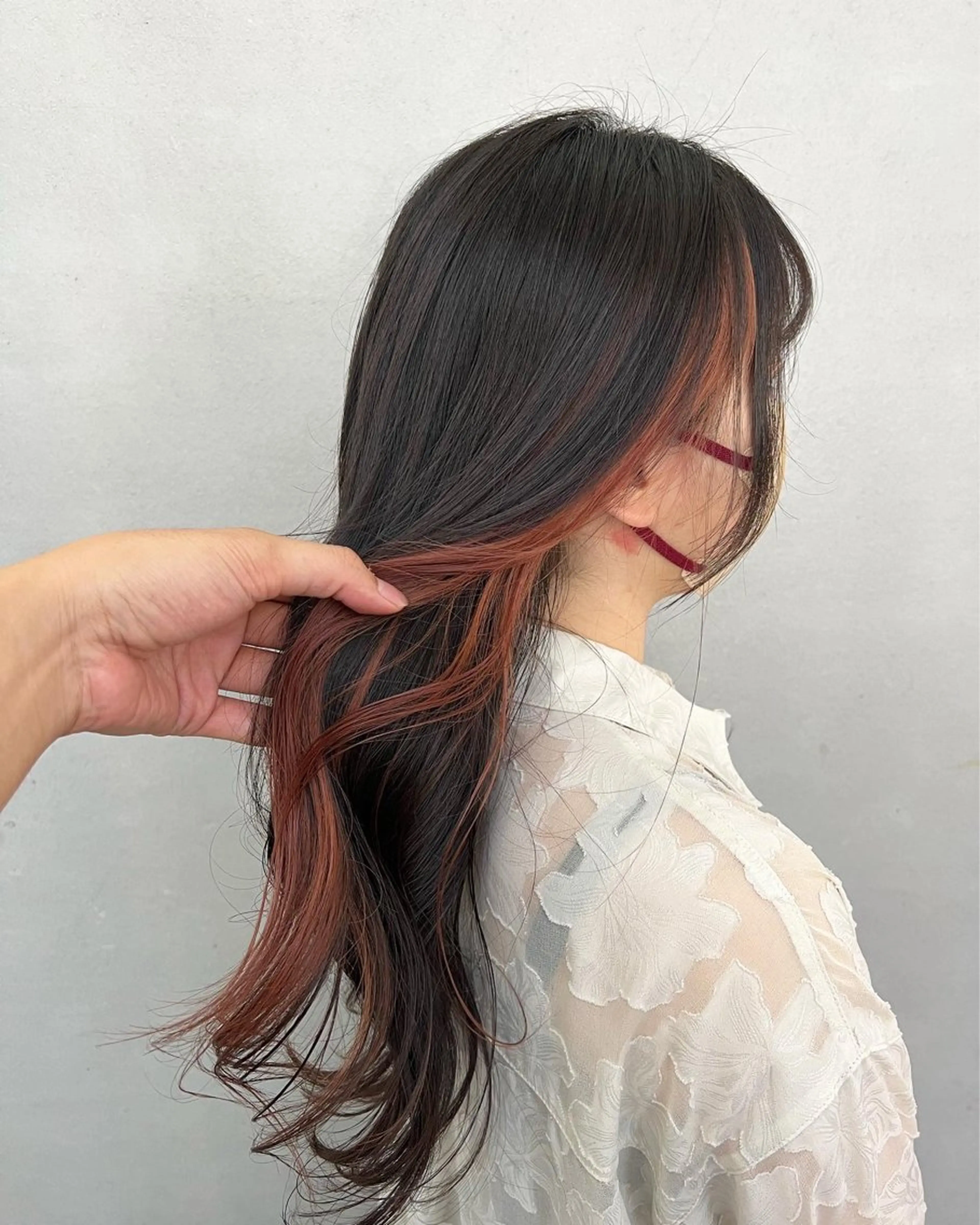 ロング カラー ブリーチ オレンジ オレンジピンク ピンクカラー ヘアカラー トリートメント インナーカラー/天神 ブリーチ/吉田のヘアスタイル