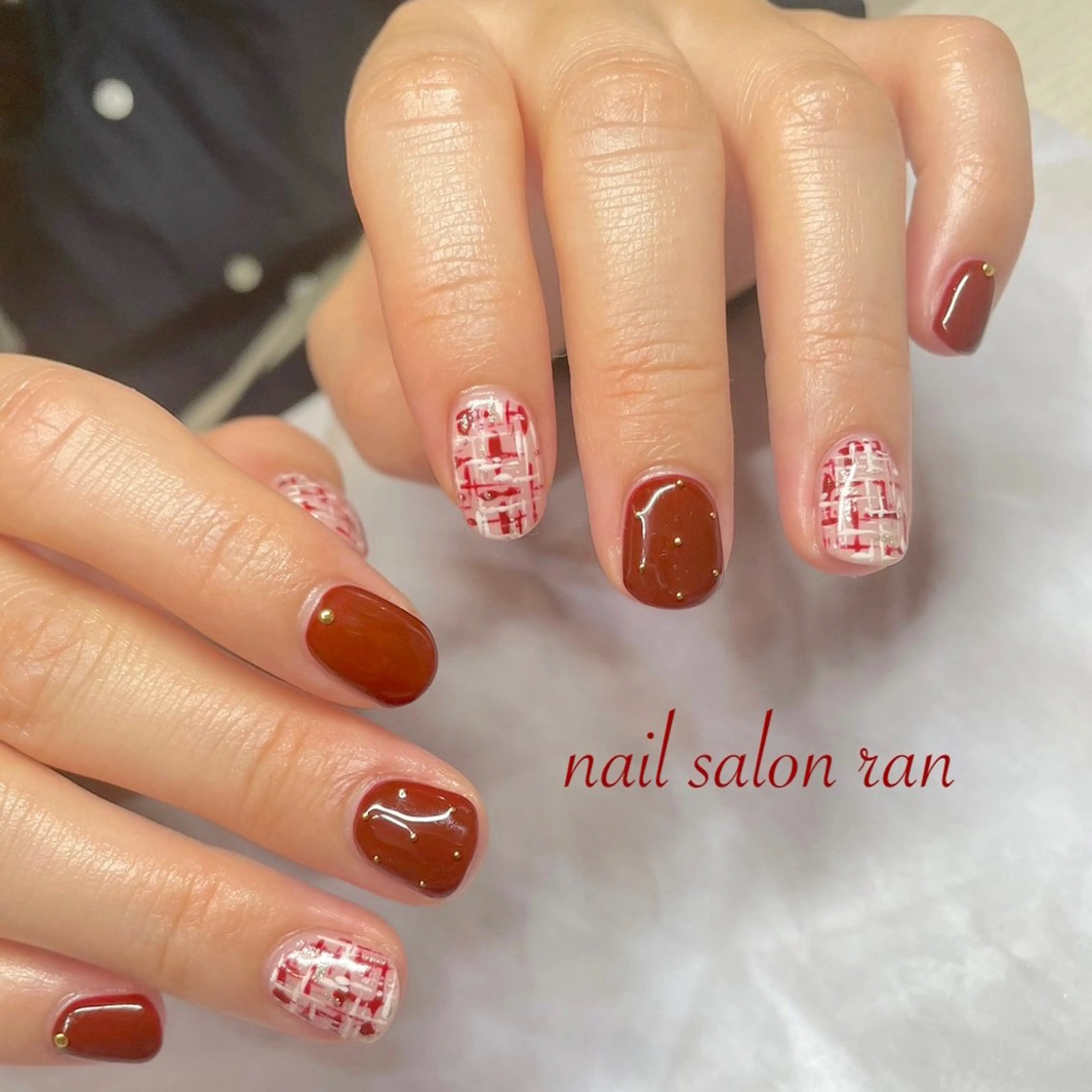 ネイル ボルドー ツイードネイル ハンドネイル ハンドケア nailsalon ranのネイルデザイン