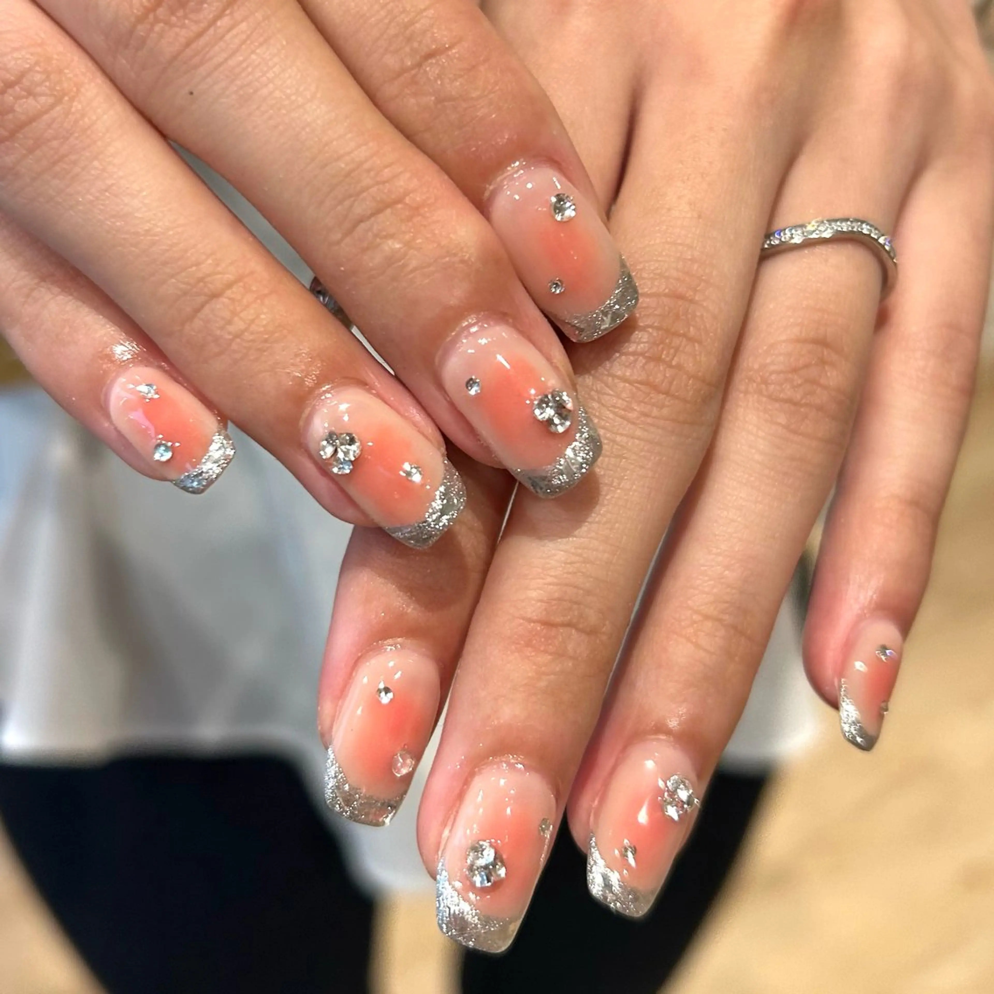 ネイル チークネイル フレンチネイル キラキラネイル ラメ(グリッター) ハンドネイル Bianca 栄店 Sanoのマツエク・マツパデザイン