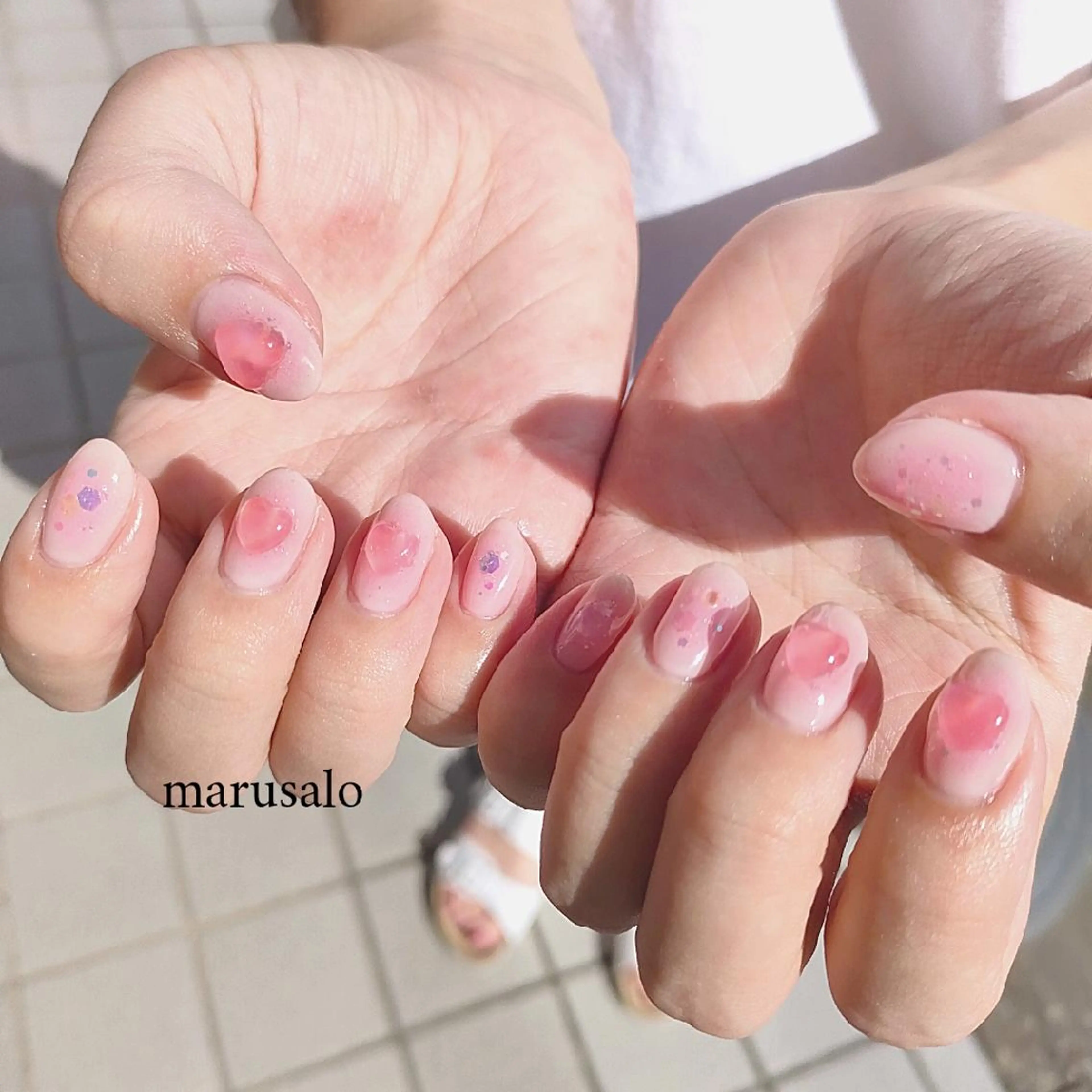 ネイル チークネイル ハート 韓国ネイル ぷっくりネイル UVネイル marusalo nailのネイルデザイン