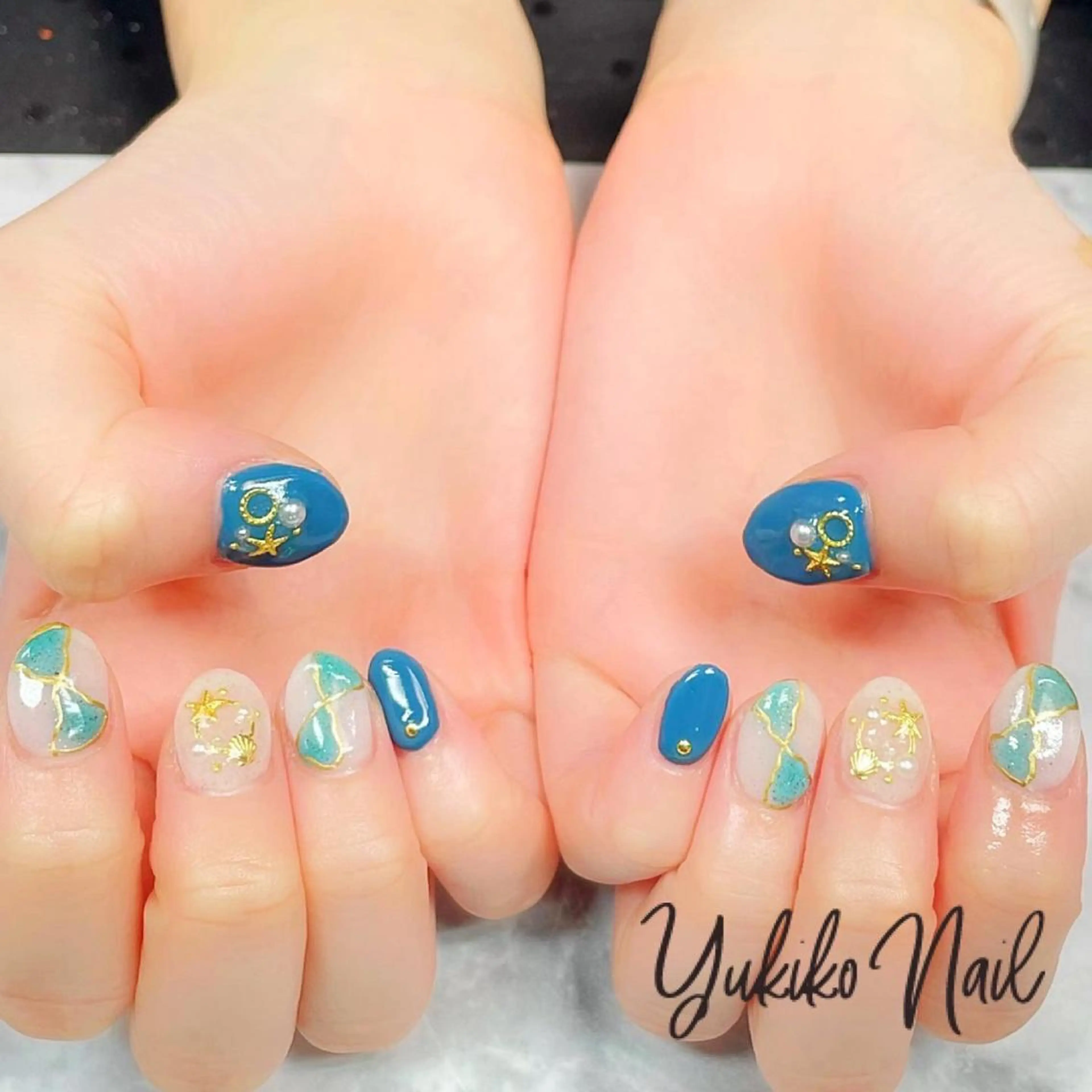 ネイル ブルー ハンドネイル ユキコ ネイルのネイルデザイン
