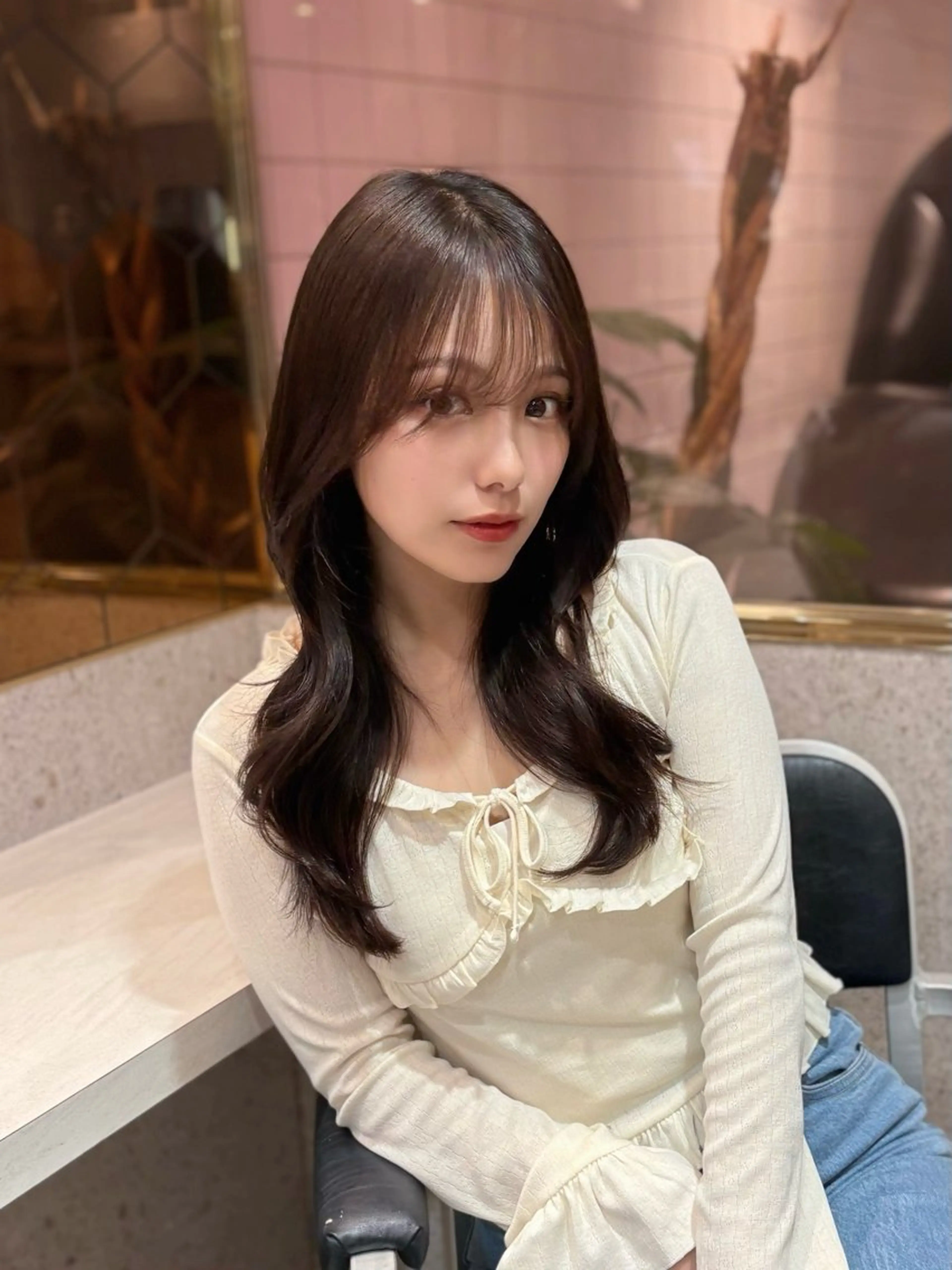 ロング カラー パーマ ヘアアレンジ 新宿/小顔レイヤー/ 顔まわり/西慶太朗のヘアスタイル