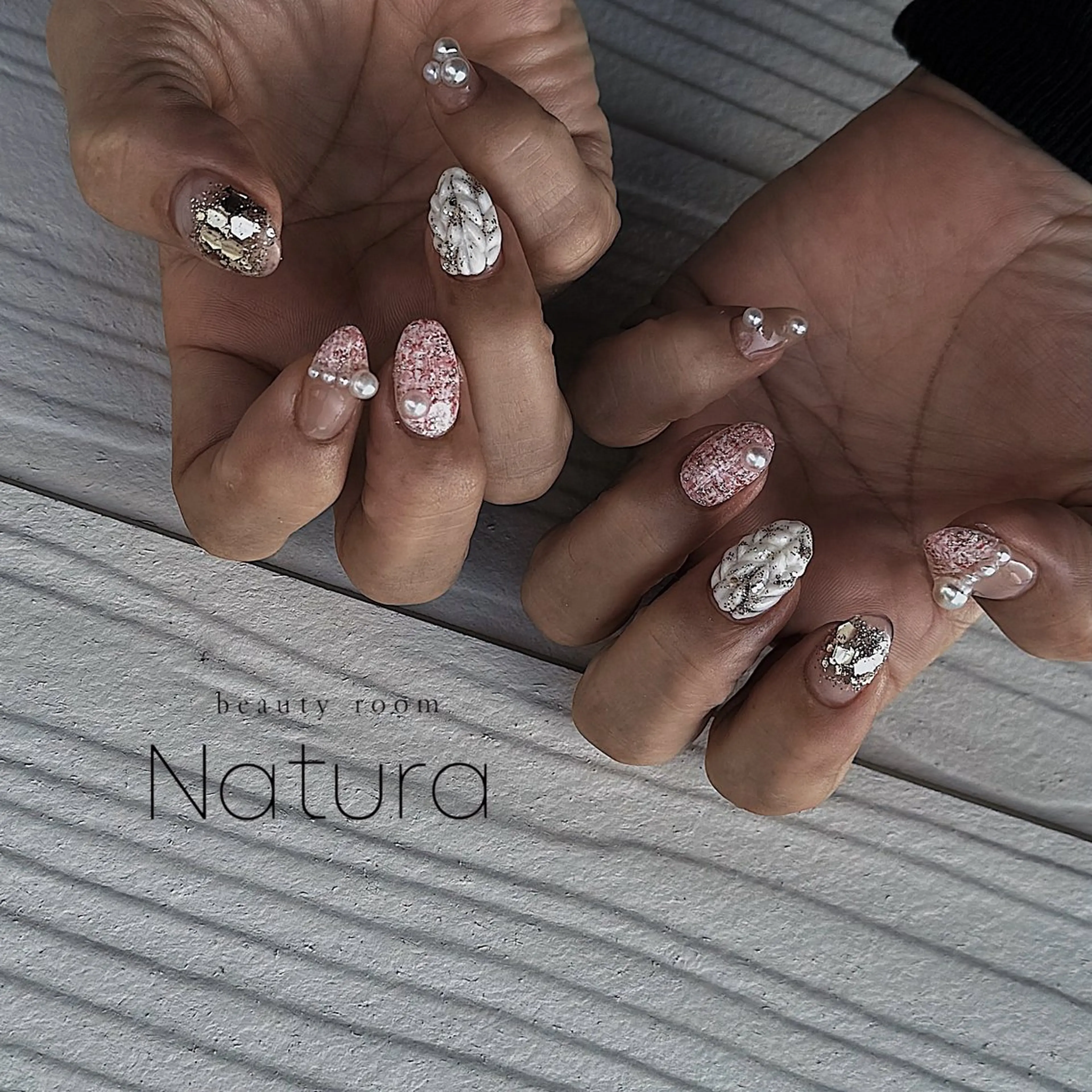 ネイル ピンク ツイードネイル ハンドネイル beautyroom Naturaのネイルデザイン