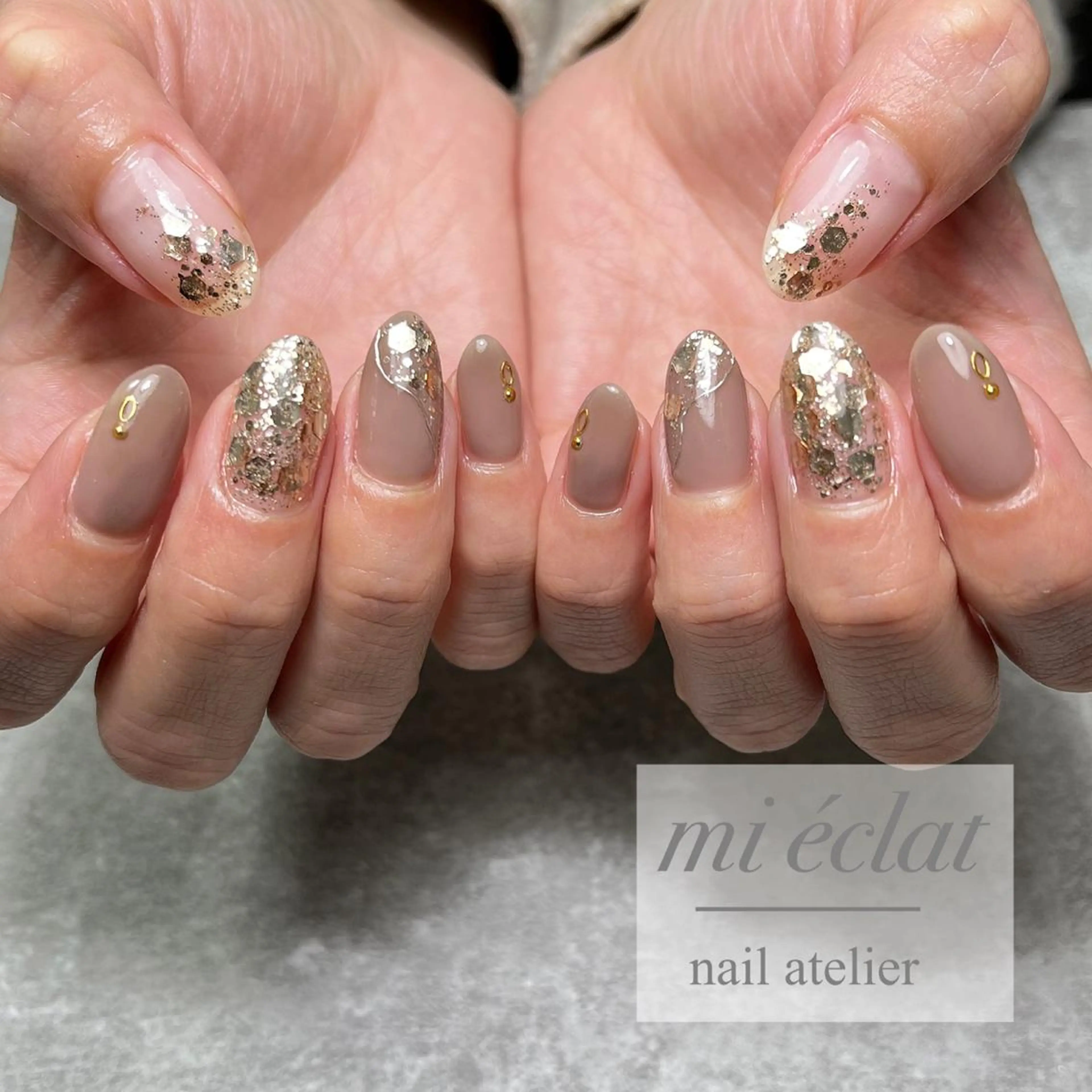 ネイル アートネイル ブラウン 桜ネイル フレンチネイル ジェルネイル mi éclat ミ エクラのネイルデザイン