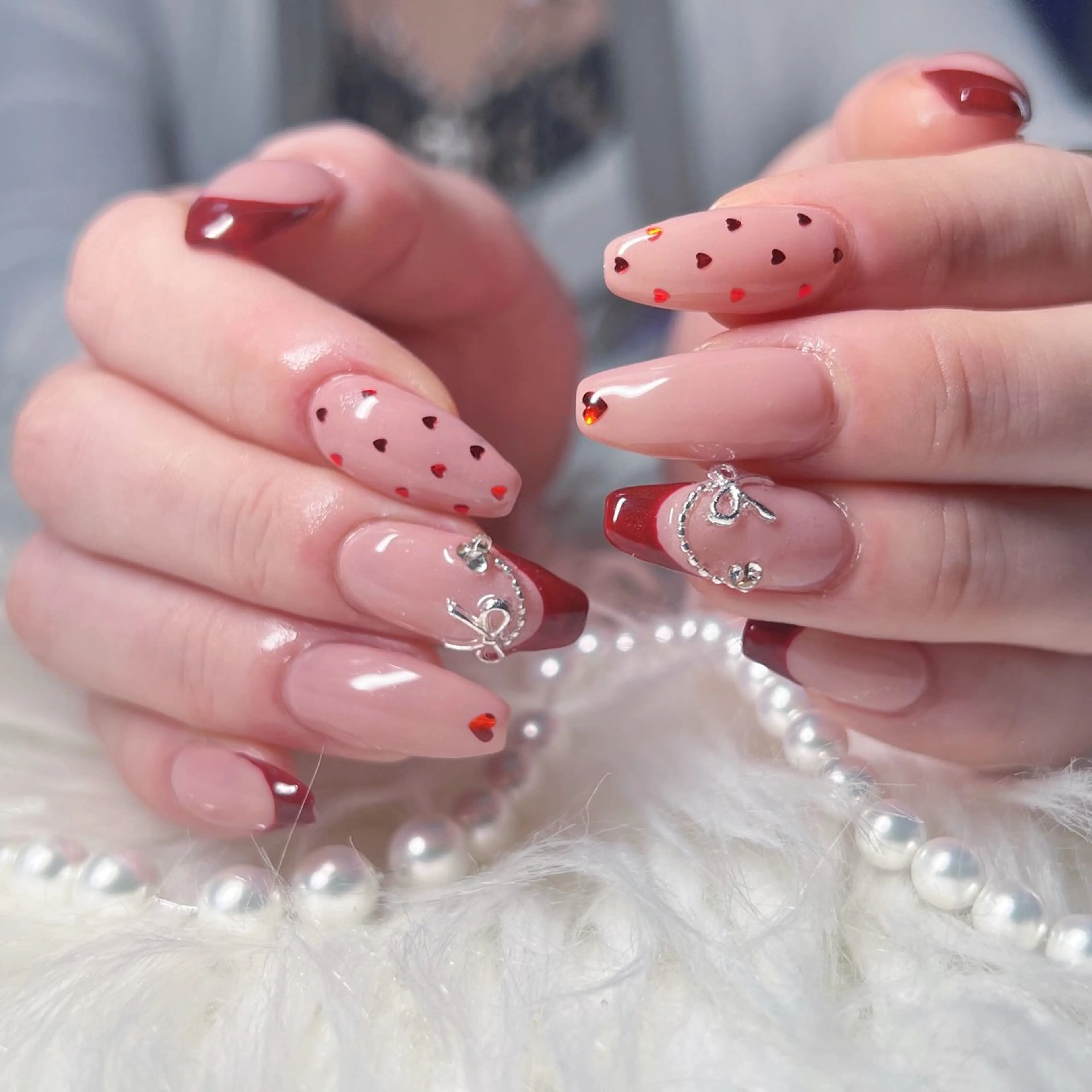 ネイル アートネイル フレンチネイル ガーリー バレンタイン cerisier 坂本のネイルデザイン