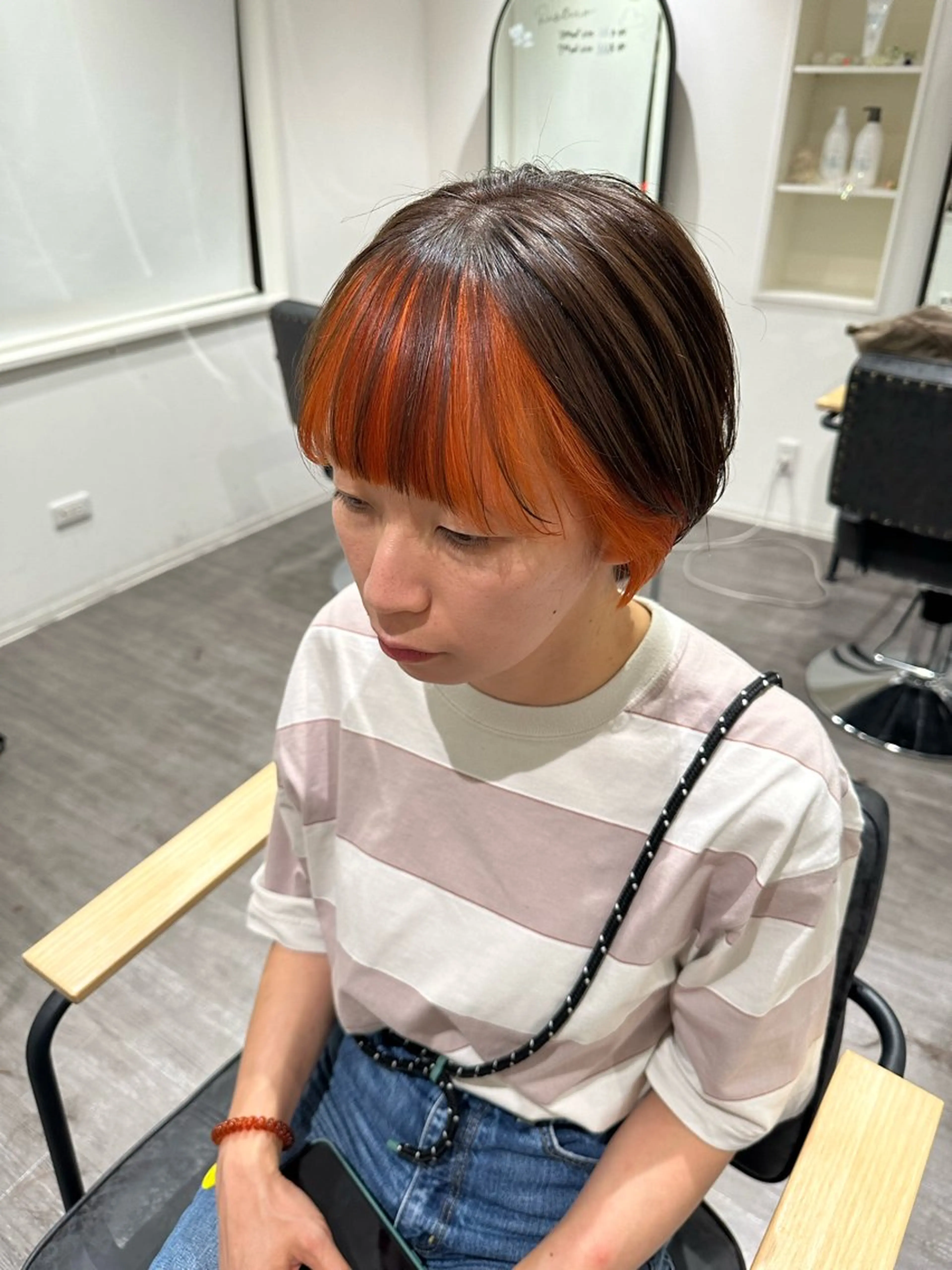 ショート カラー オレンジ 艶髪レイヤー上田 紗也🇰🇷💗のヘアスタイル