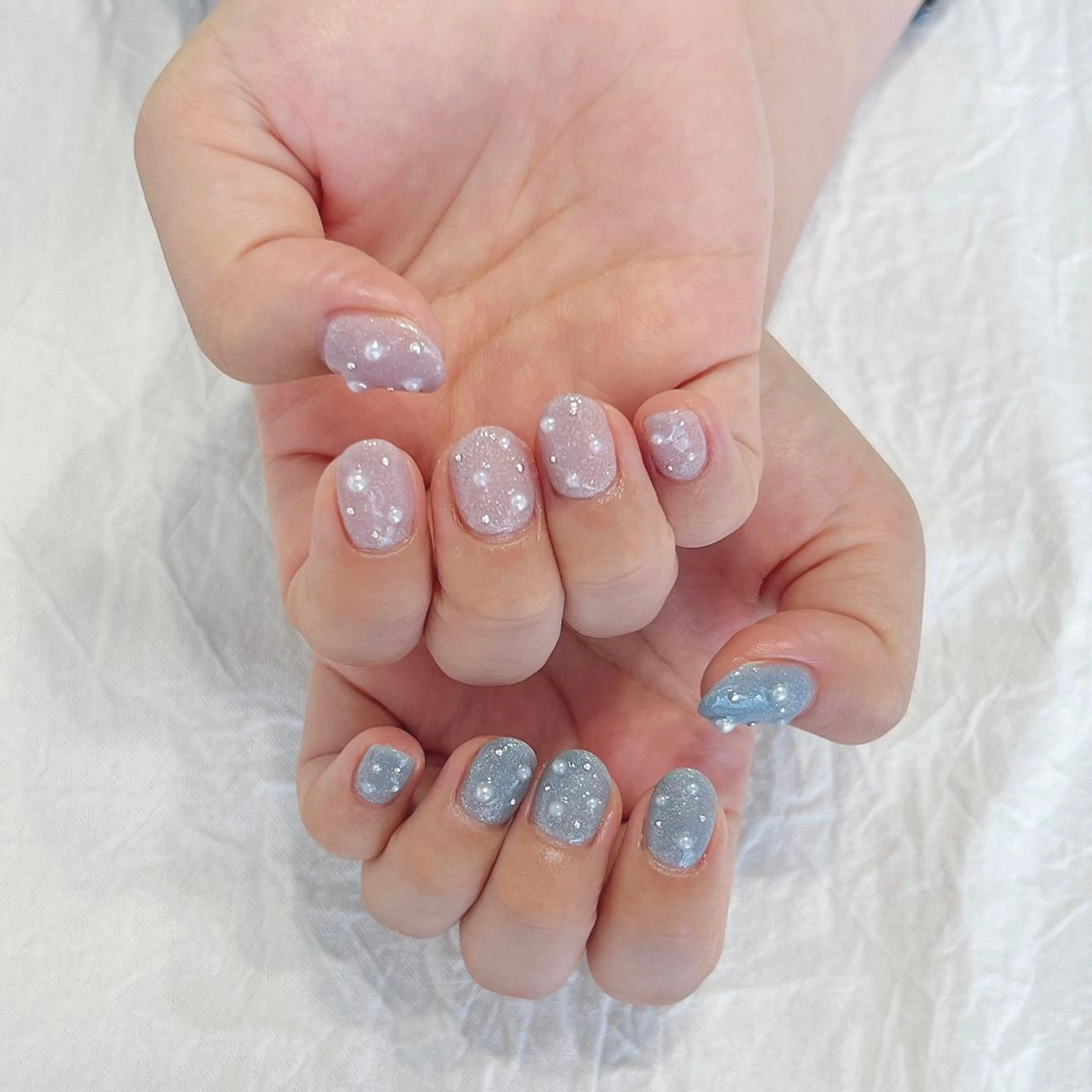 ネイル 水色 ピンク ハンドネイル peaberry nailのネイルデザイン