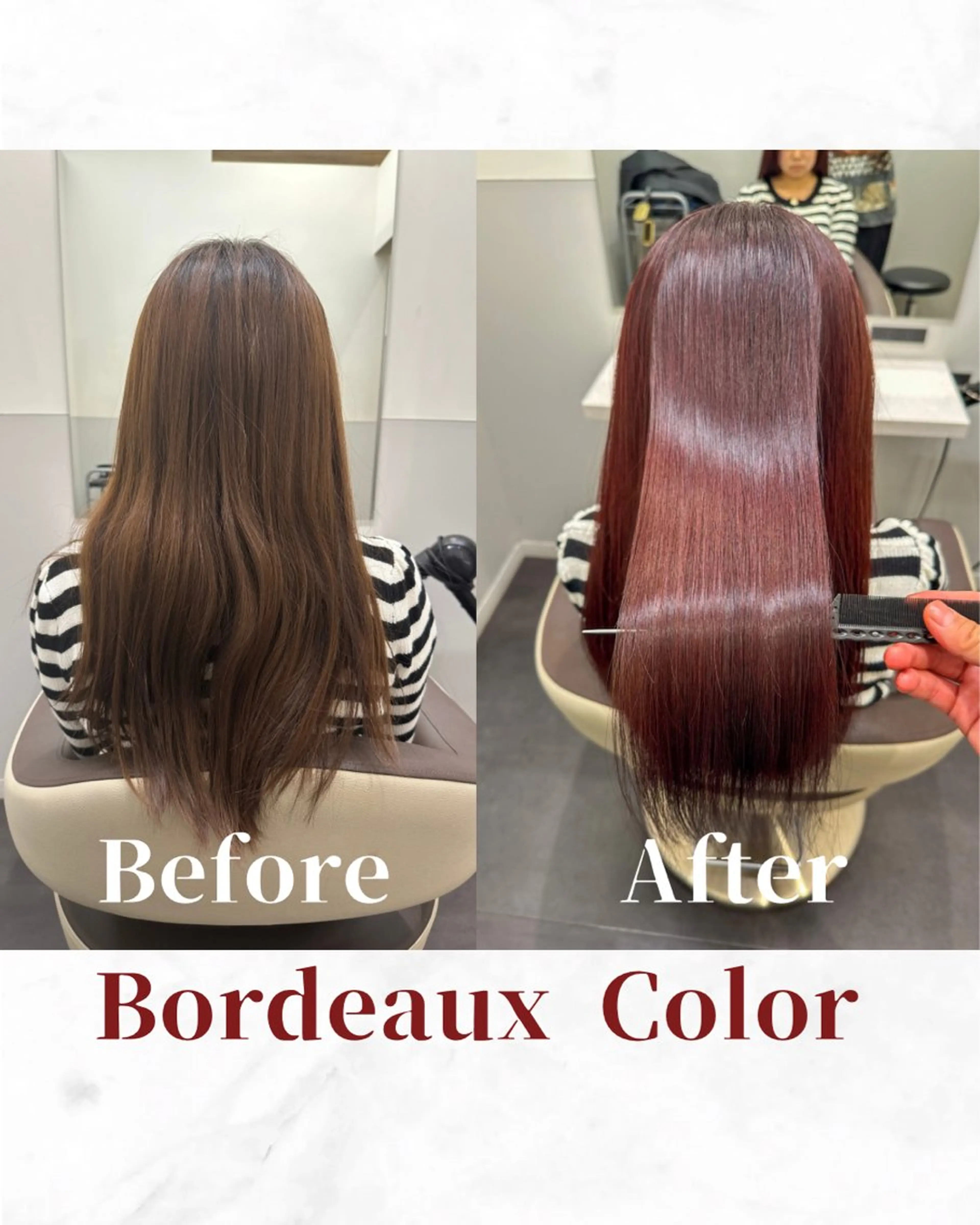 ロング カラー ブリーチ ボルドーカラー ケアカラー ブリーチなしカラー トリートメント カット ヘアカラー トリートメント 【レイヤー/韓国風 /髪質改善】RINのヘアスタイル