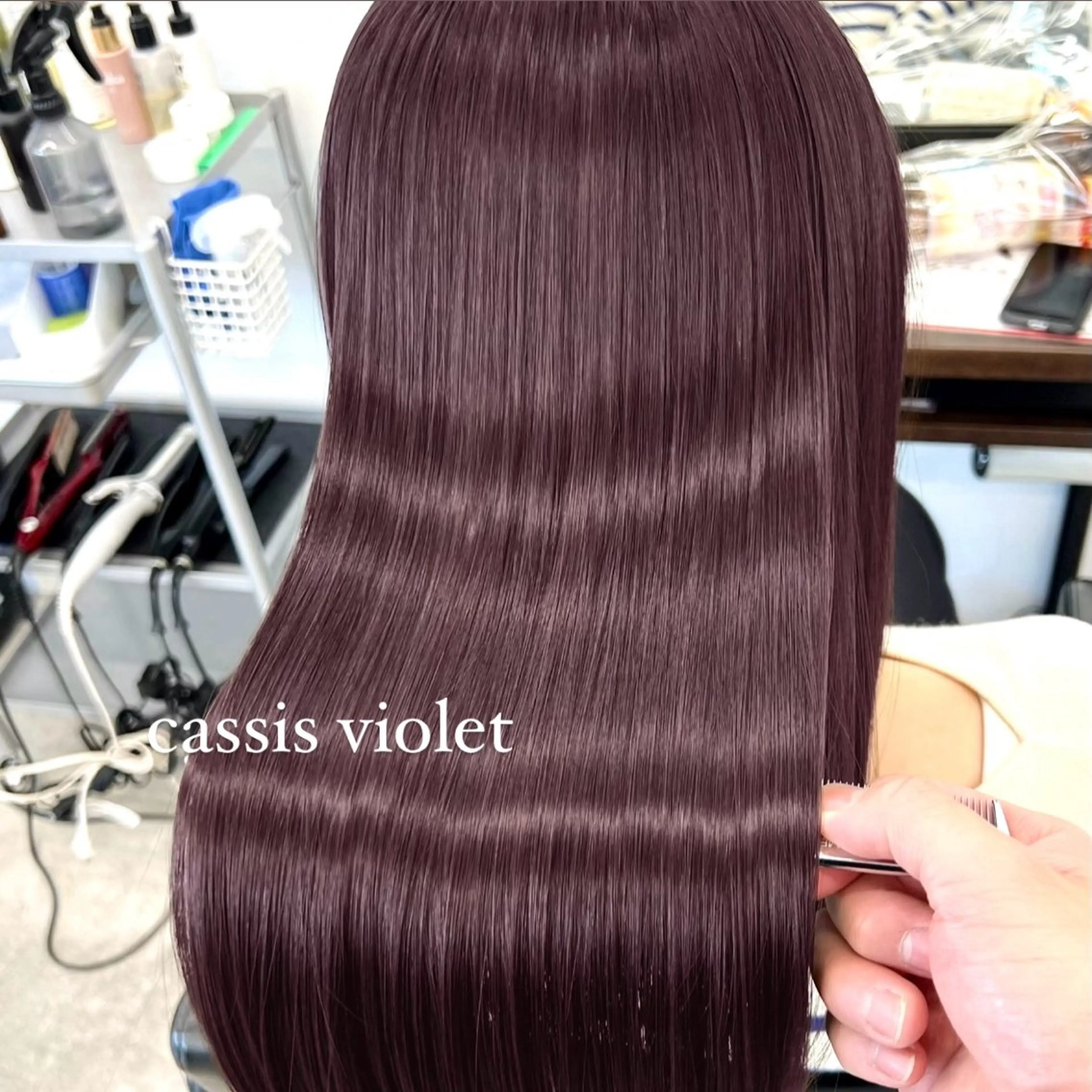 ミディアム カラー ヘアアレンジ ブリーチ カシス ブリーチなしカラー バイオレットカラー ボブ/レイヤー/ 艶髪/HANA💗のヘアスタイル