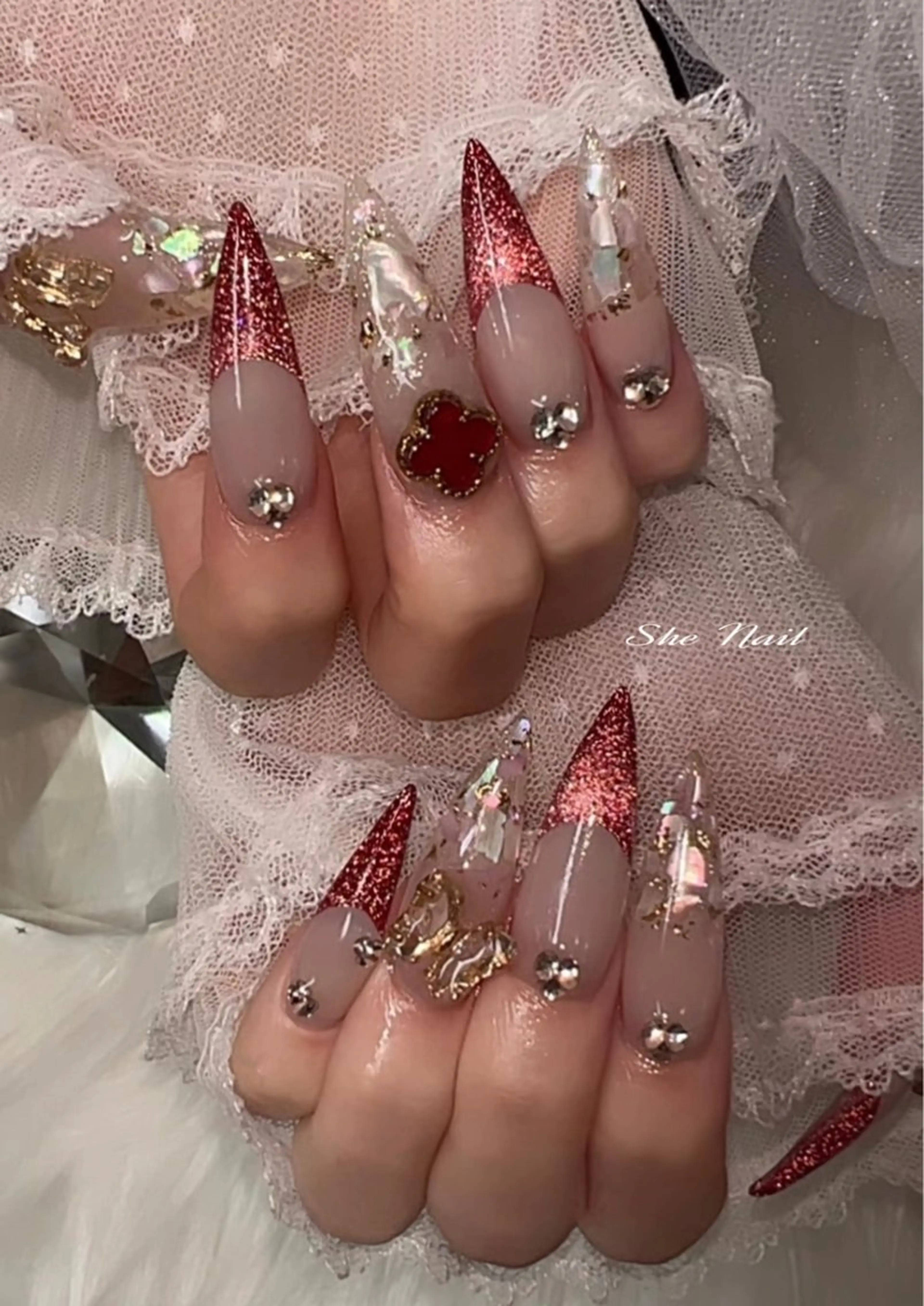 ネイル チークネイル 長さ出し フレンチネイル ガラスフレンチ マグネットネイル ハンドネイル She   Nail所属・ISA_ BELLAのネイルデザイン