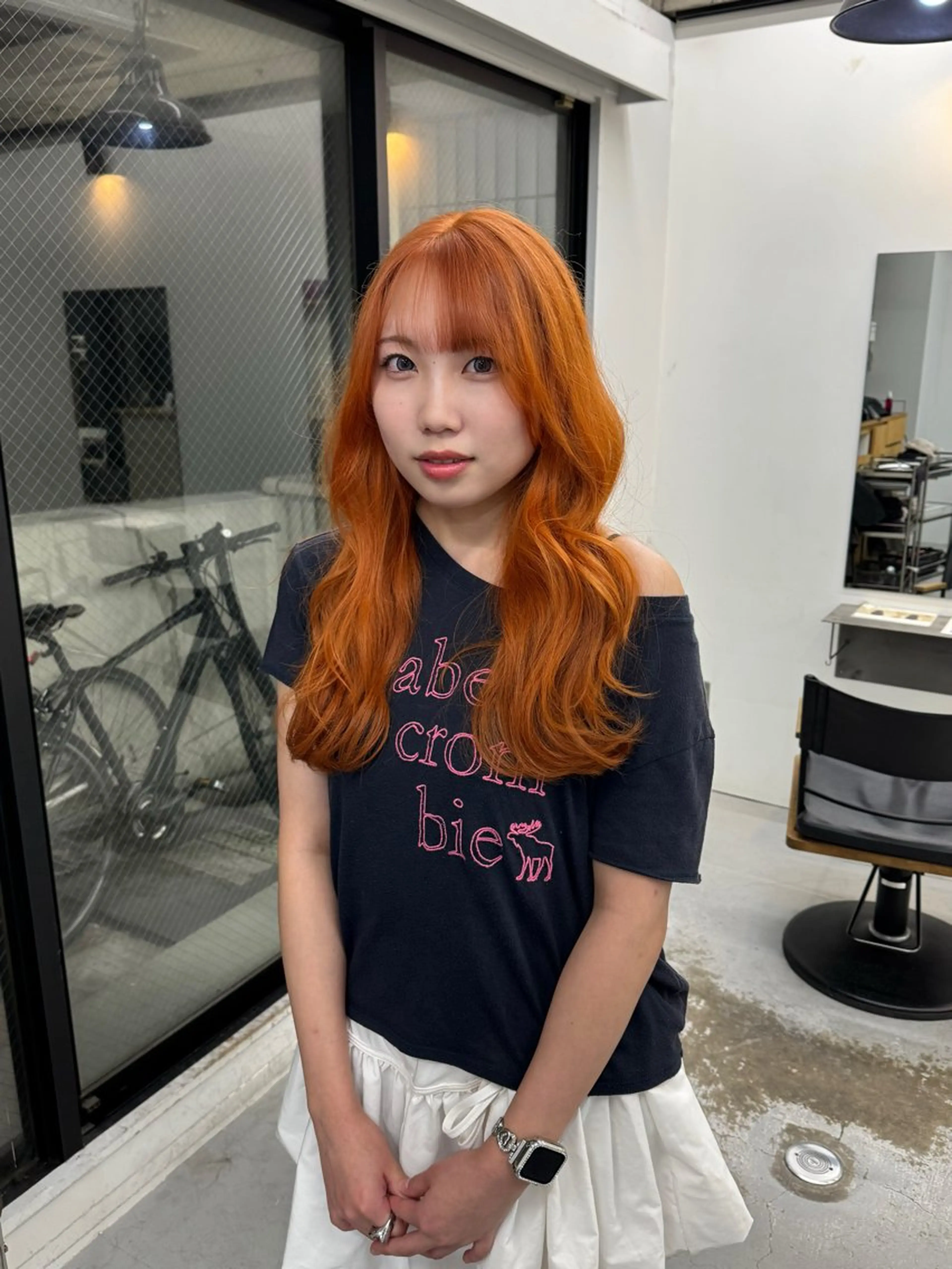 ロング カラー オレンジ ヘアカラー ゆうと/ブリーチモデ ル/ストレートモデルのヘアスタイル