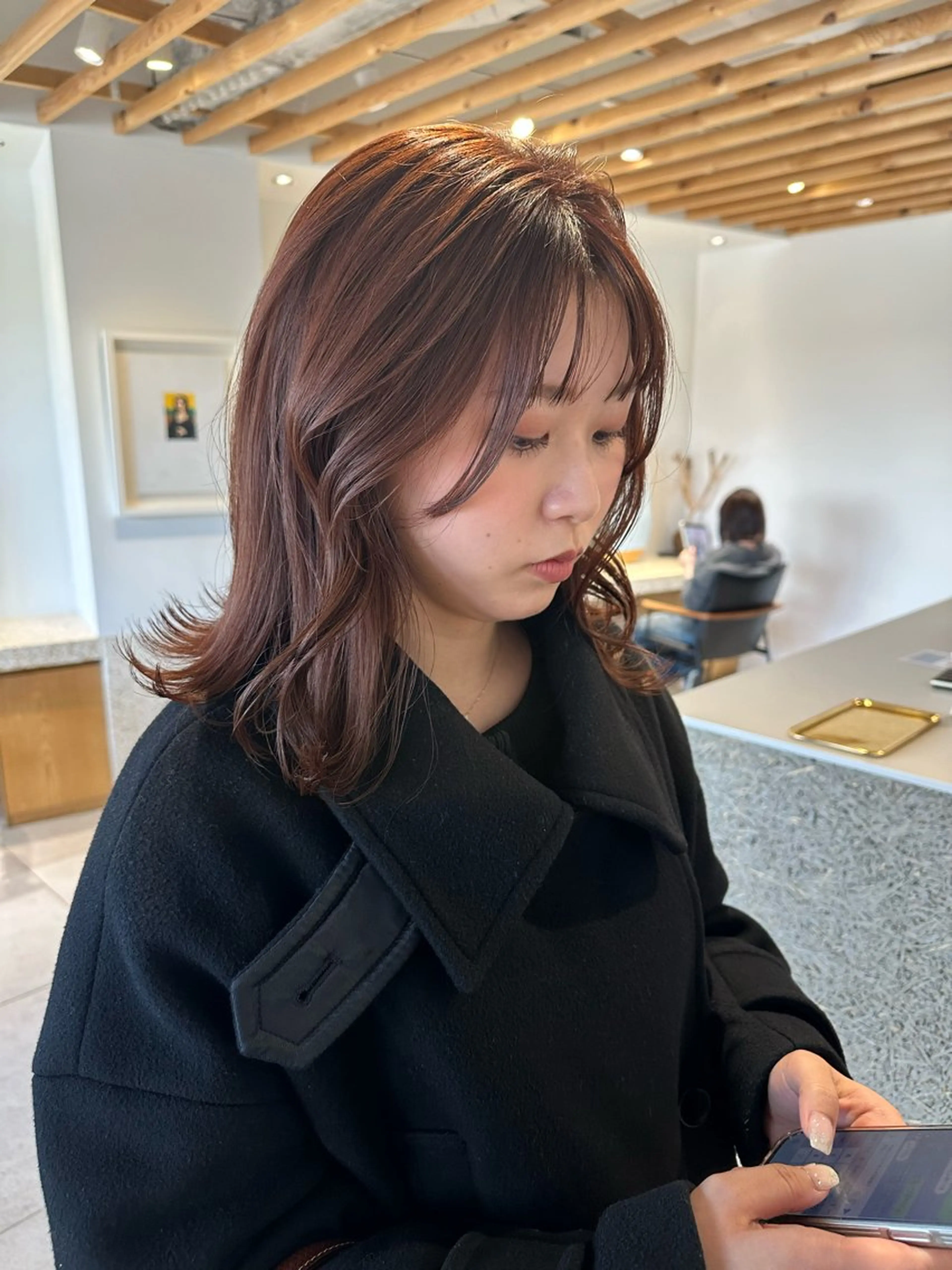 ミディアム カラー オレンジ カット ヘアカラー トリートメント 和田 あおいのヘアスタイル