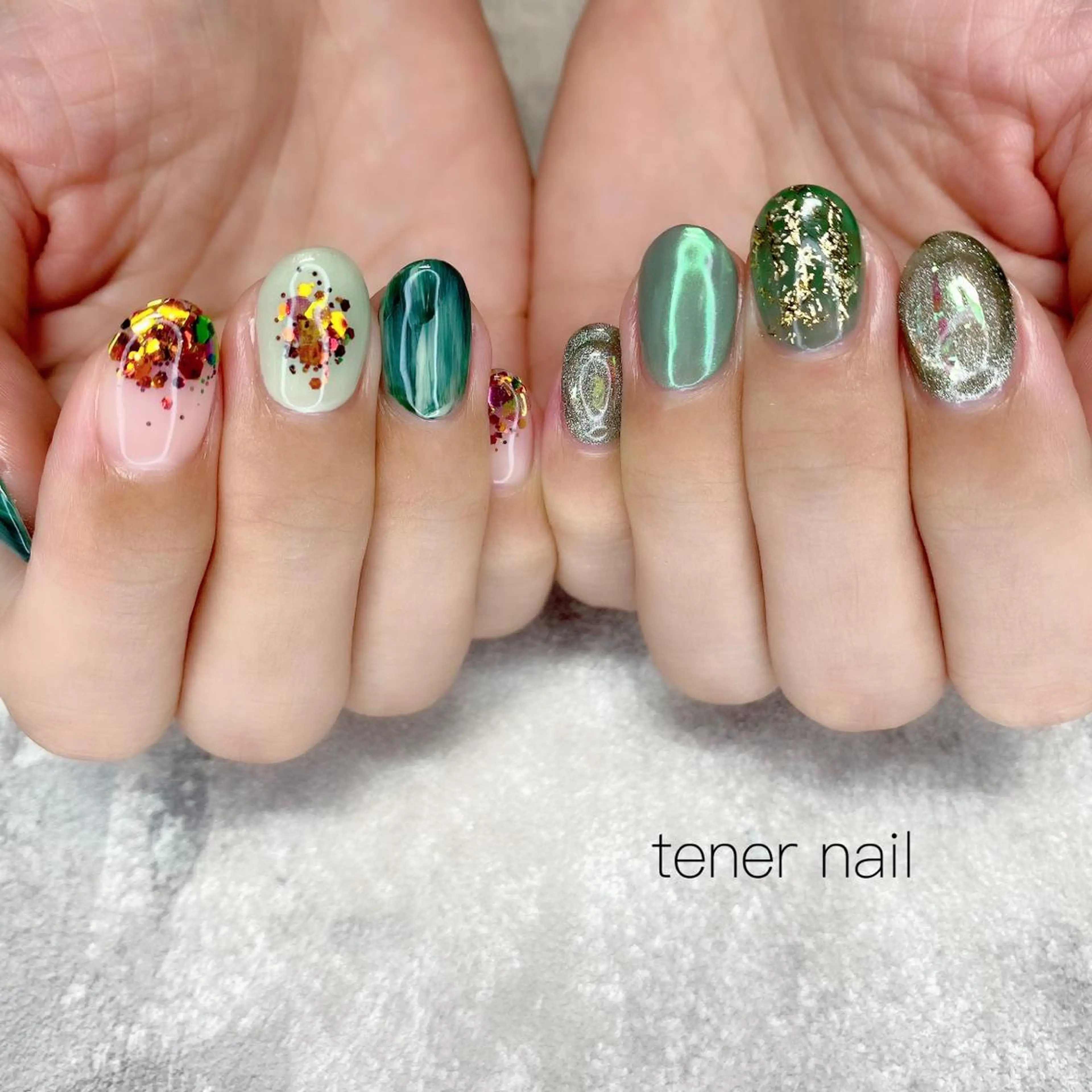 ネイル グリーン tener  nail  テネルネイル所属・テネルネイル tener nailのネイルデザイン