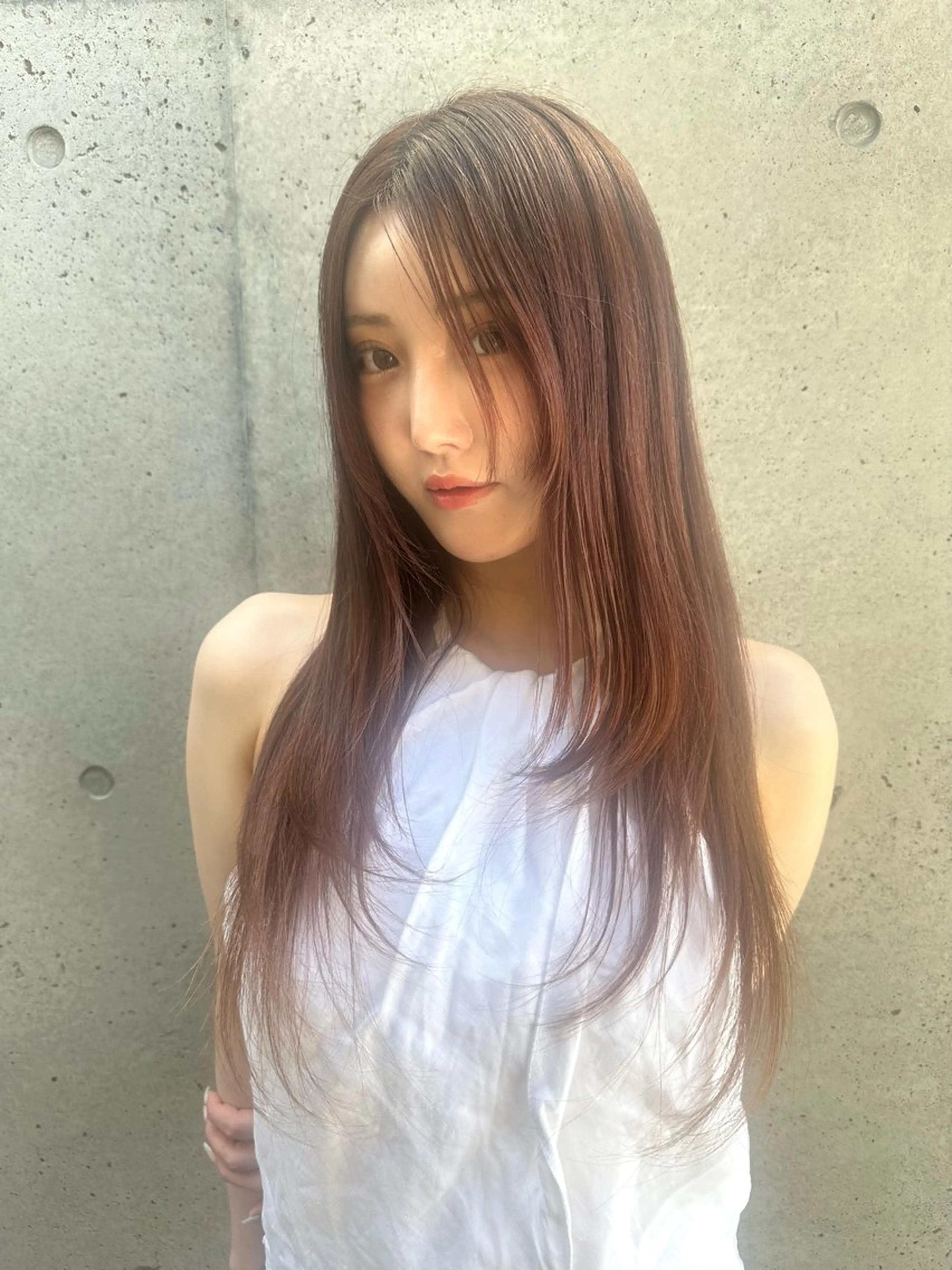 ロング カラー 顔まわりレイヤー 顔周りカット レイヤーカット 透けるbrown カラー🎗♡yukaのヘアスタイル