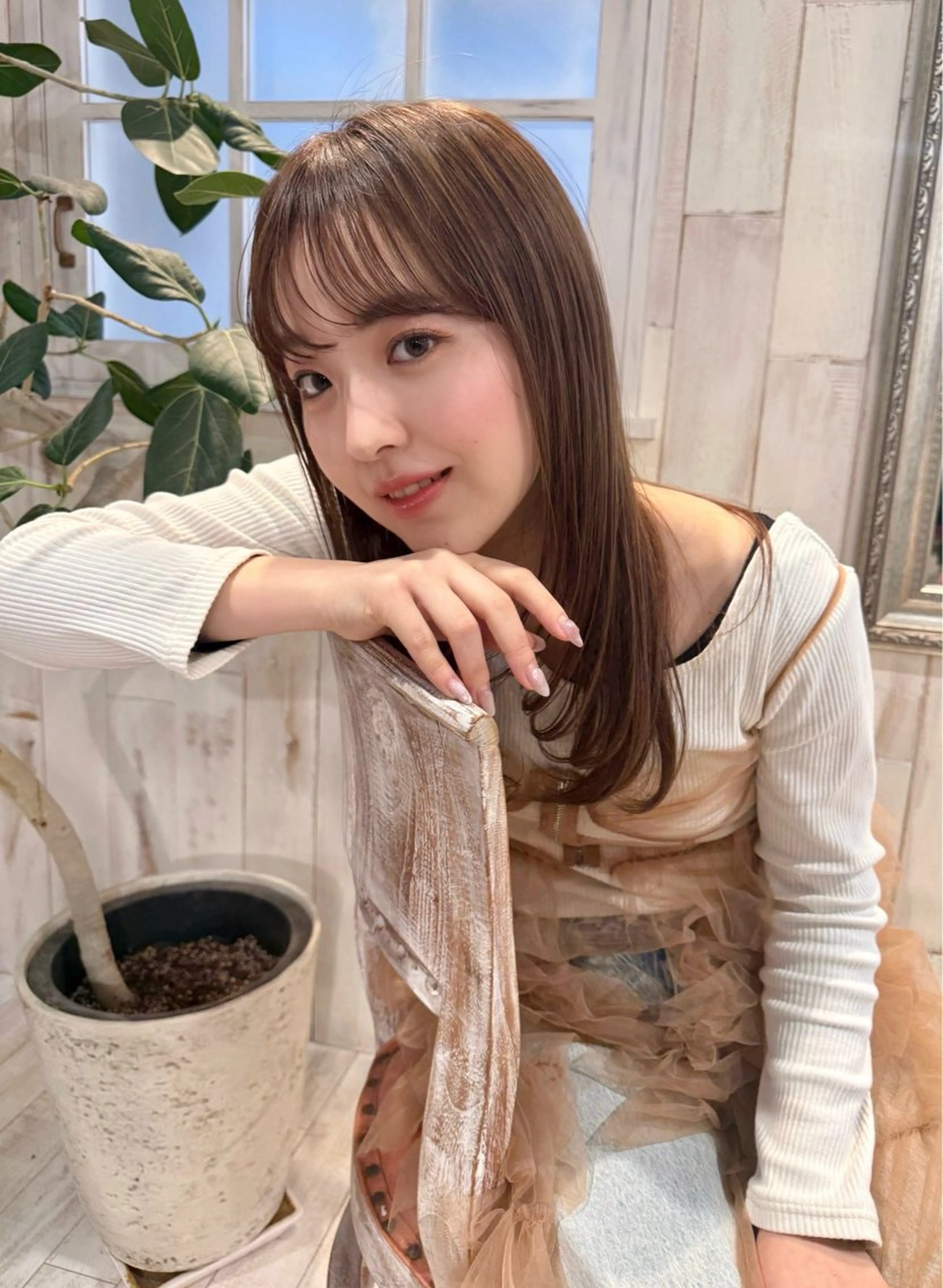 セミロング カラー ベージュカラー 韓国ヘア 🎀華澄のヘアスタイル