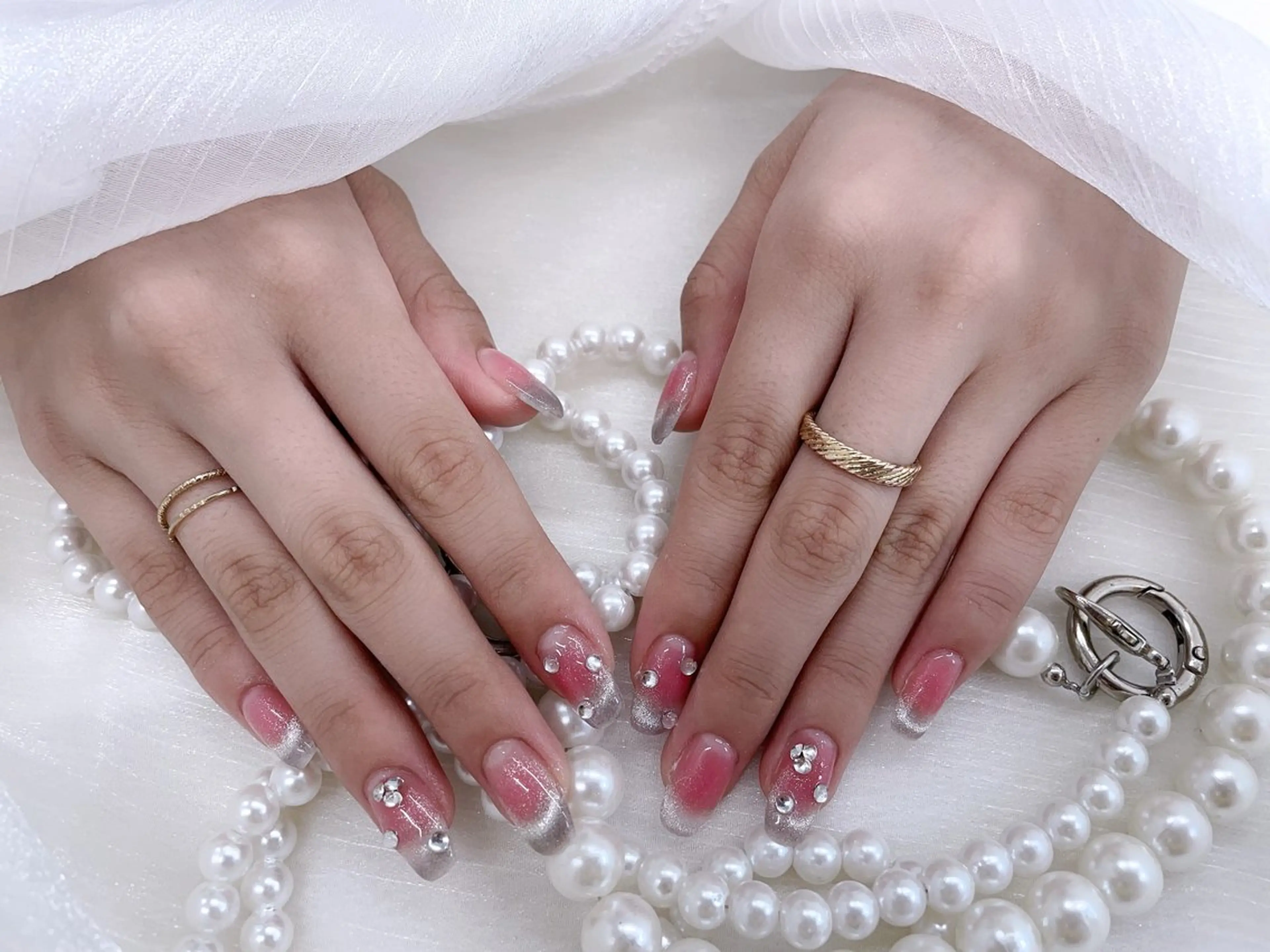 ネイル 長さ出し フレンチネイル マグネットネイル マグネットフレンチ ネイルチップ ハンドネイル 🩵Minmin nail salonのネイルデザイン