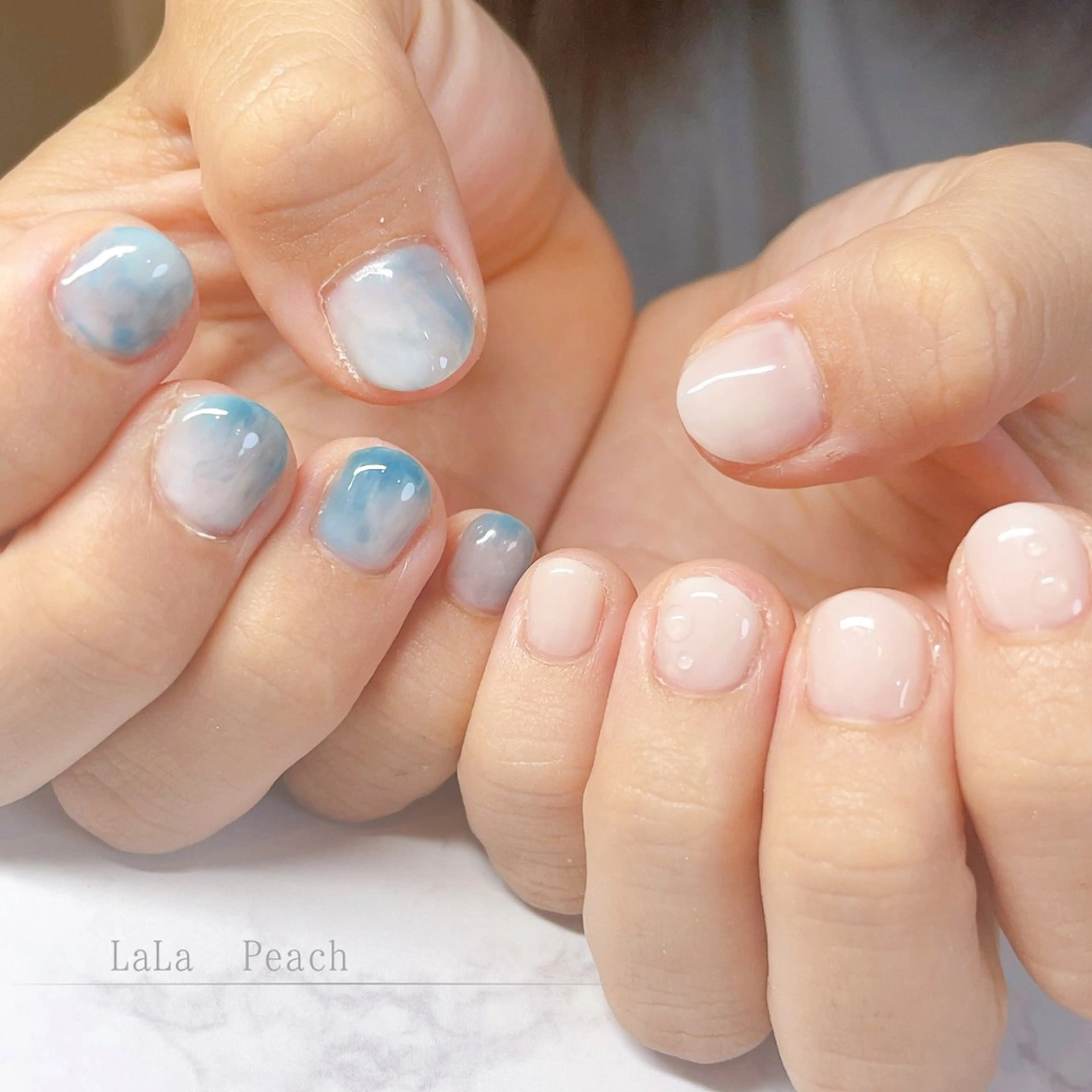 ネイル ジェルネイル 大理石ネイル(マーブル) ショートネイル ハンドネイル LaLa Peach 福岡のマツエク・マツパデザイン