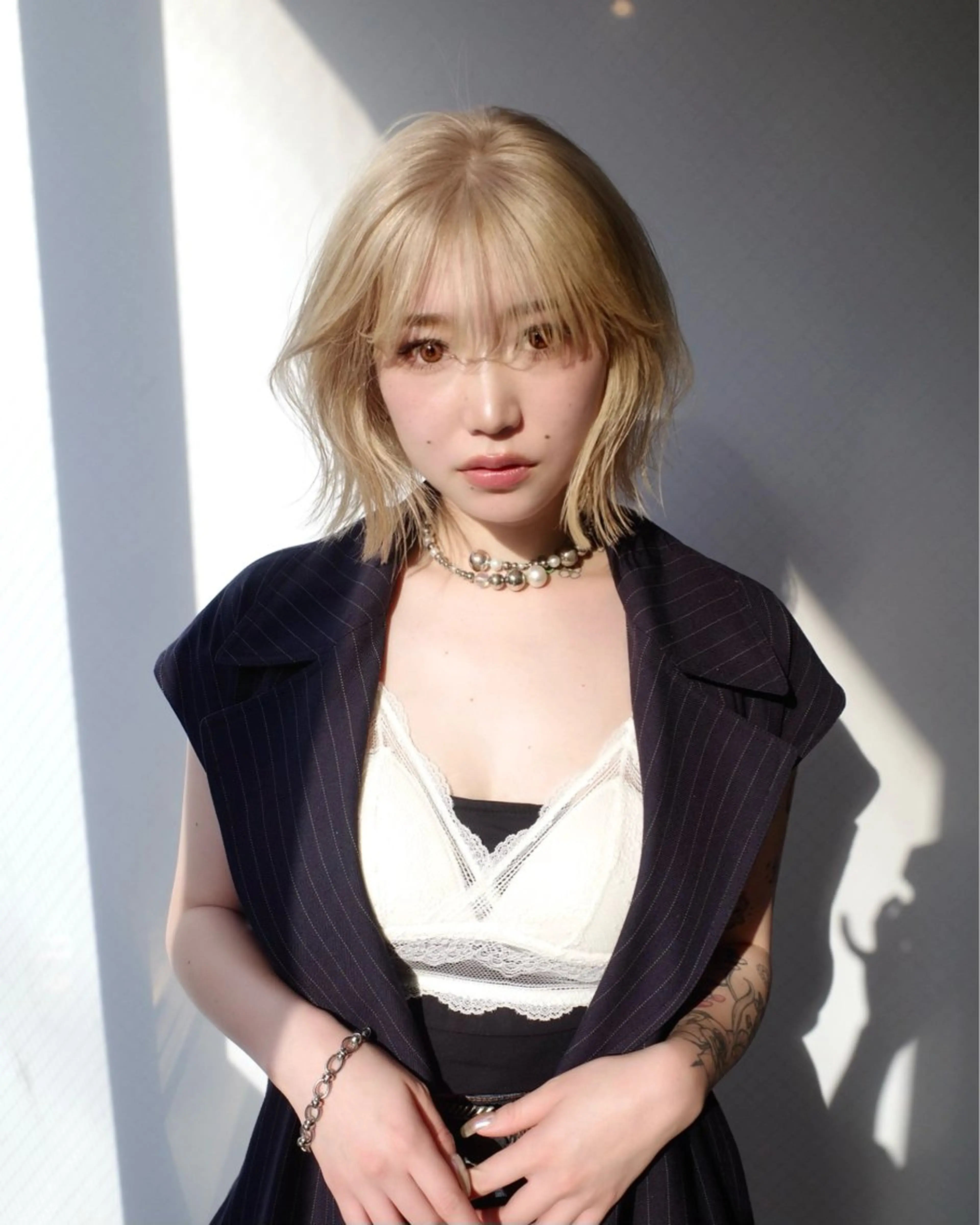 ミディアム ヘアカラー Piaコータロー ハイトーン&‪ボブのヘアスタイル