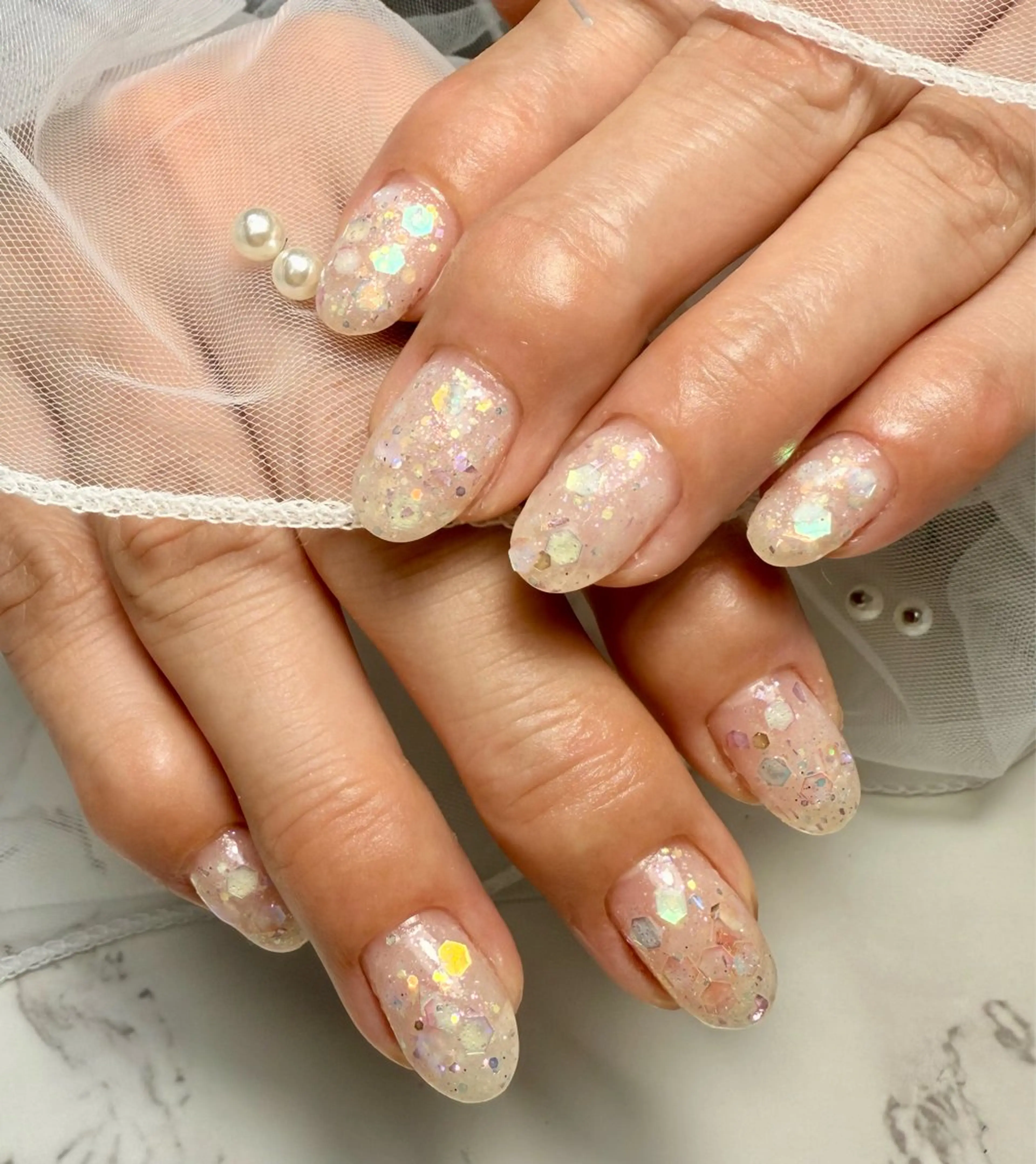 ネイル アートネイル チークネイル フレンチネイル キラキラネイル ラメ(グリッター) M.N_ nailのネイルデザイン