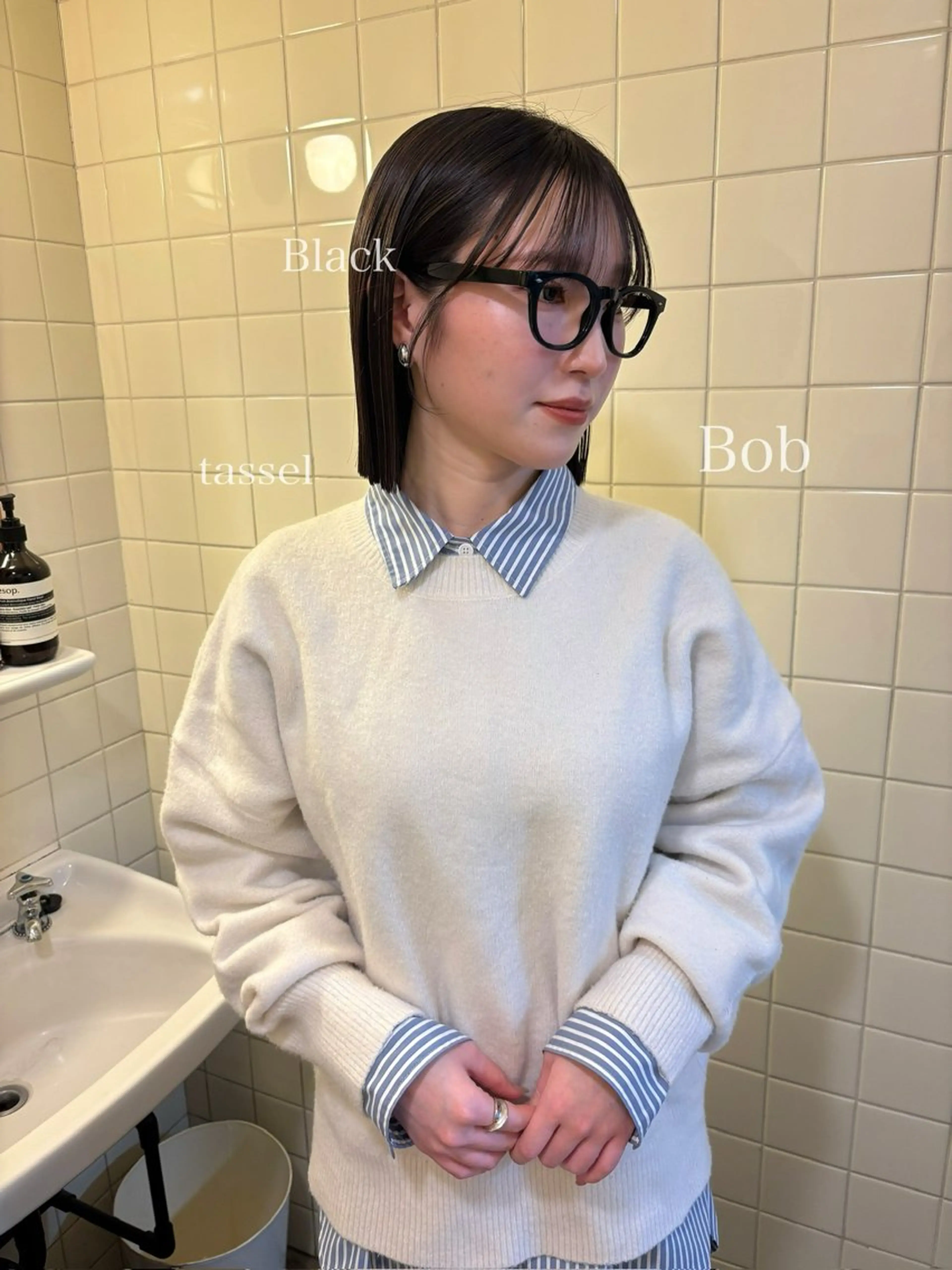 ミディアム カラー カット トリートメント 韓国ボブ＆顔まわり レイヤー♡TOMOEのヘアスタイル